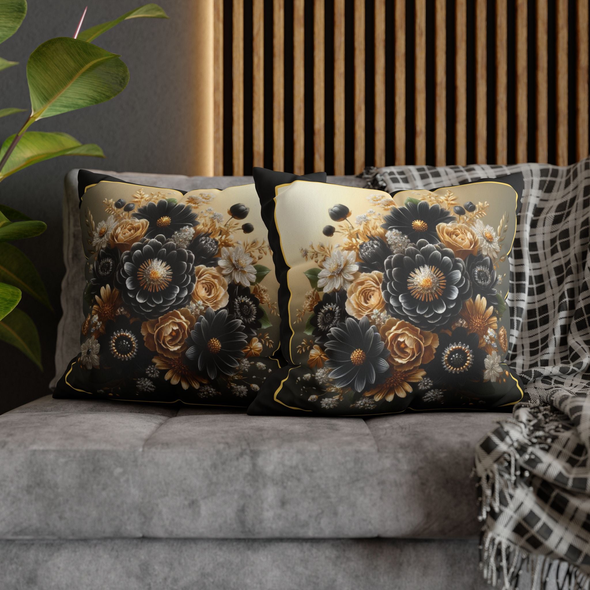 Black & gold (with golden outline) - Suede Square Pillowcase