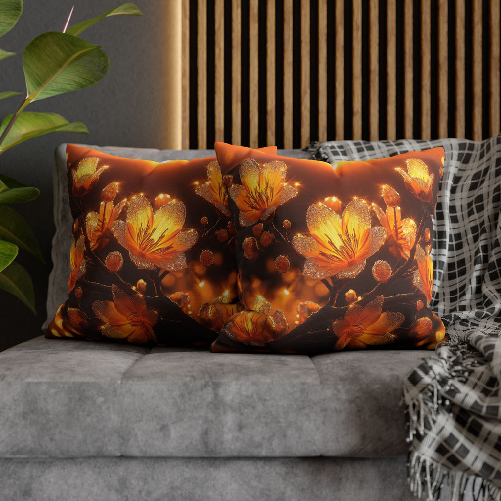 Yellow flowers in sunset - Polyester Square Pillowcase