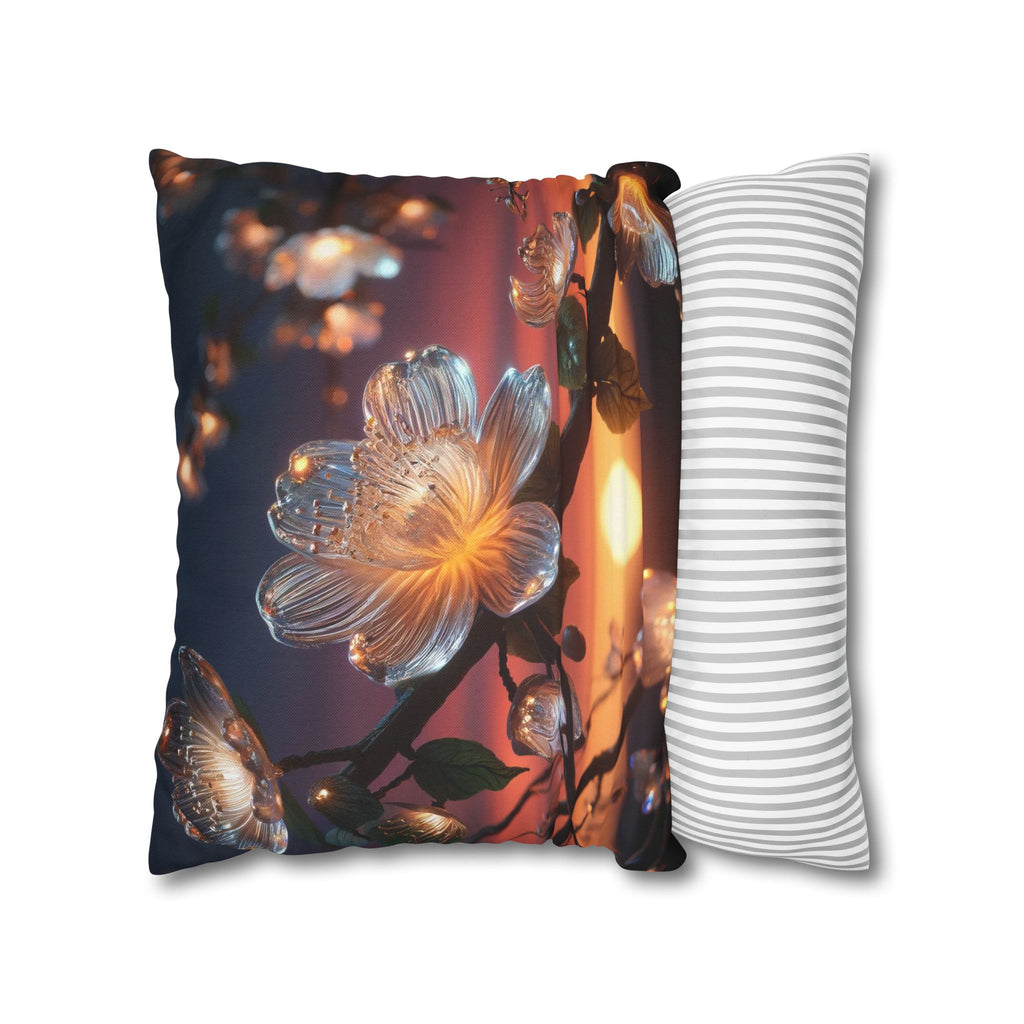 Diamond-white flowers (in sunset) - Polyester Square Pillowcase