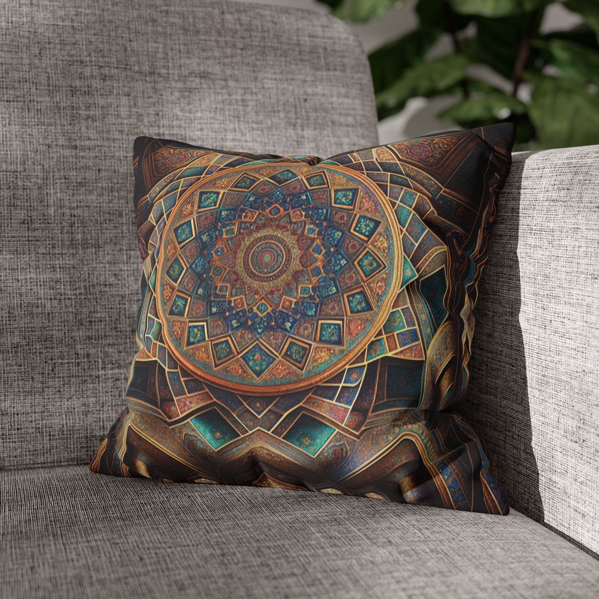 Persian art, brown-blue - Polyester Square Pillowcase