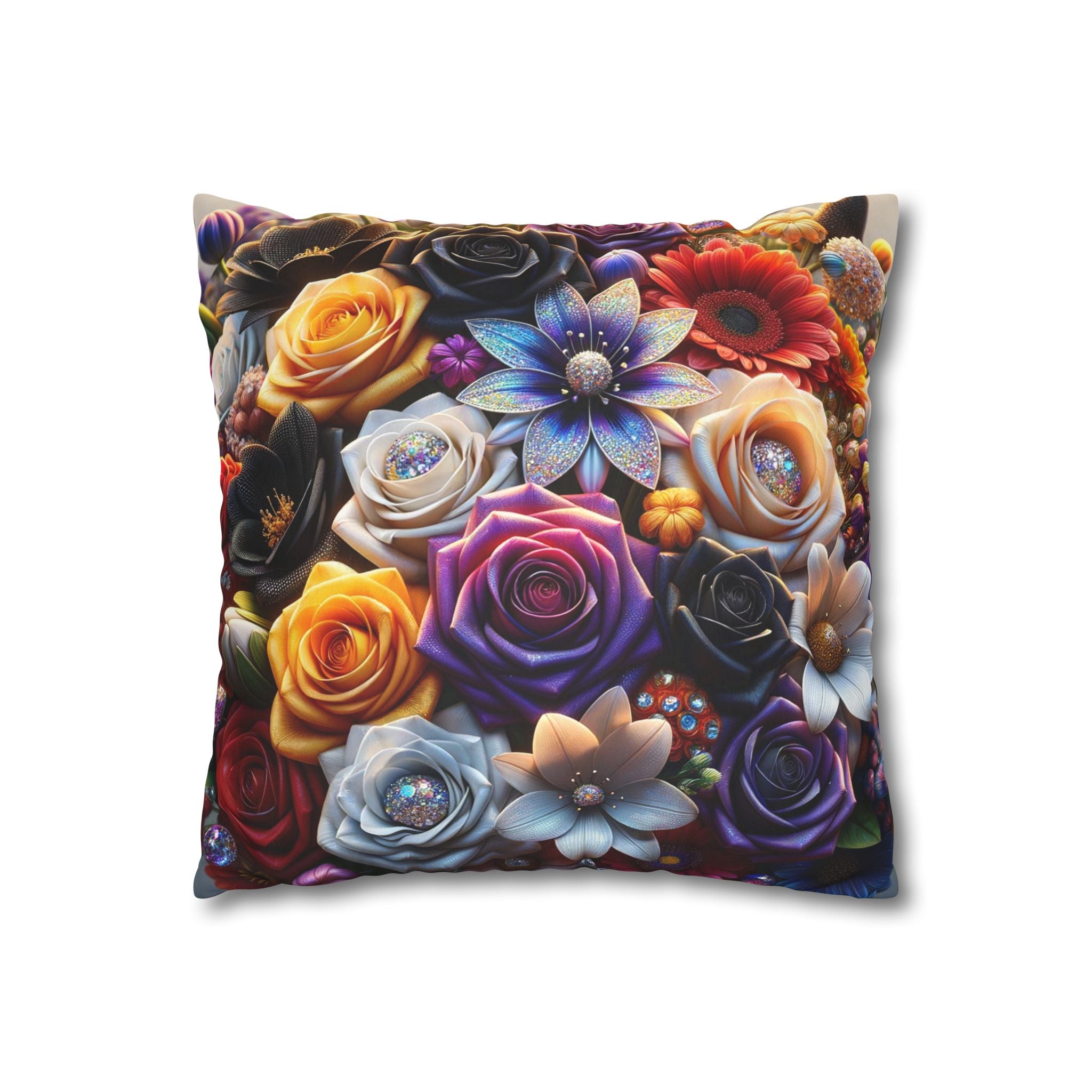 Colourful Bouquet of big flowers- Suede Square Pillowcase