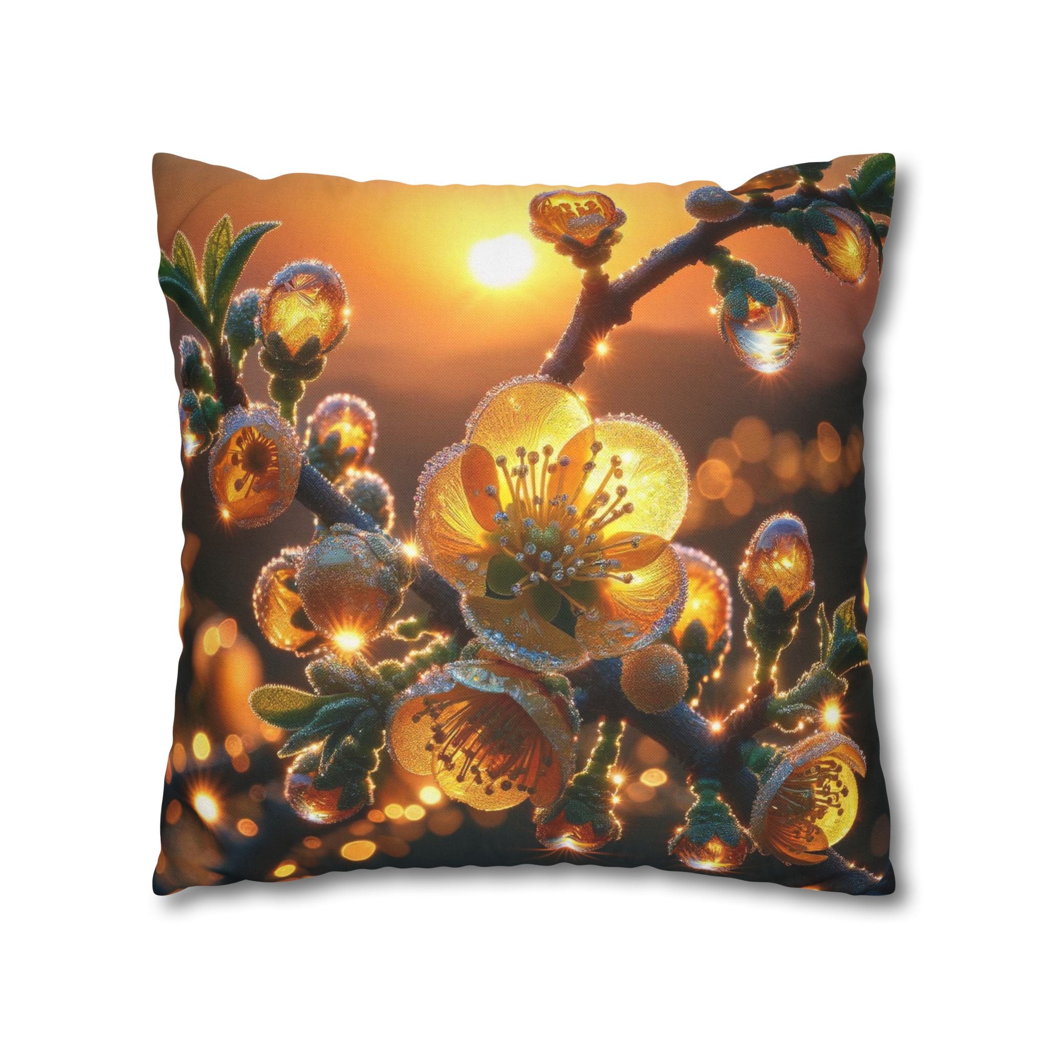 Yellow diamond-like flowers - Polyester Square Pillowcase