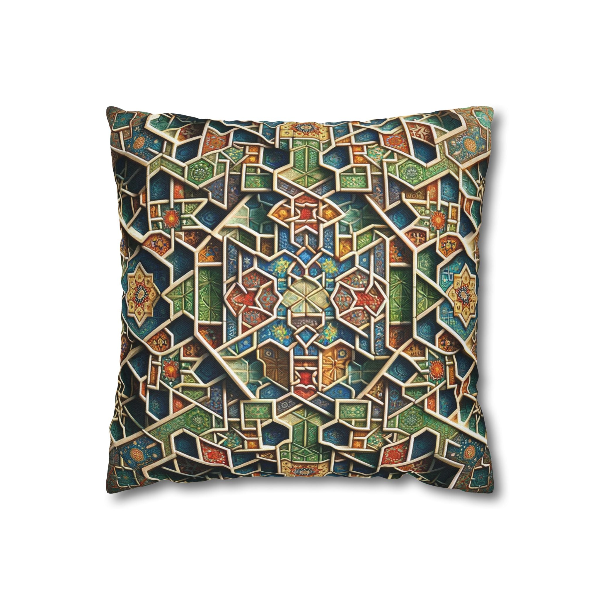 Persian art, orange-green - Polyester Square Pillowcase