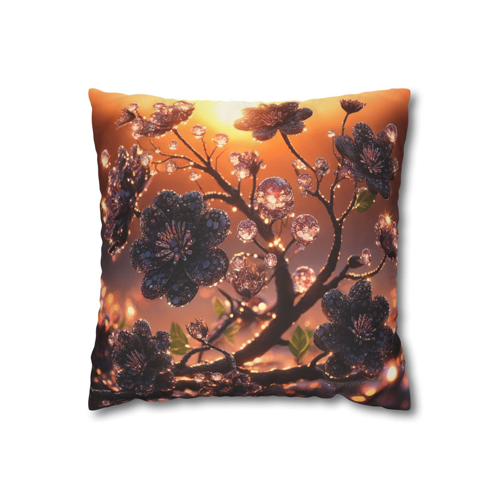 Black diamond flowers (in sunset) - Suede Square Pillowcase