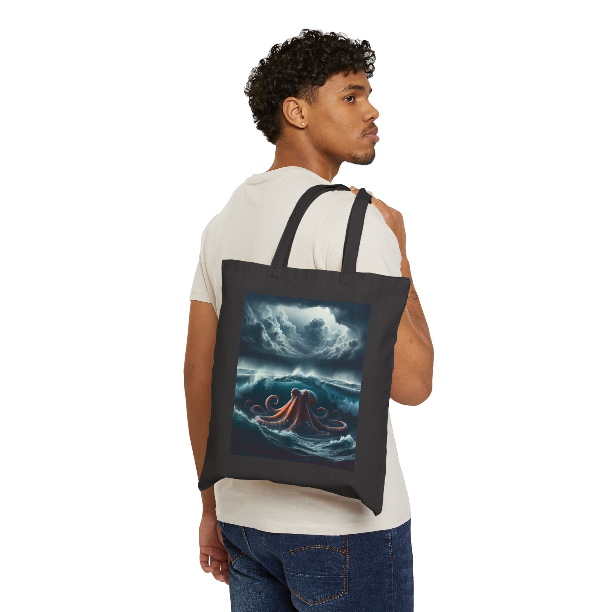 Ocean-Themed Cotton Canvas Tote Bag