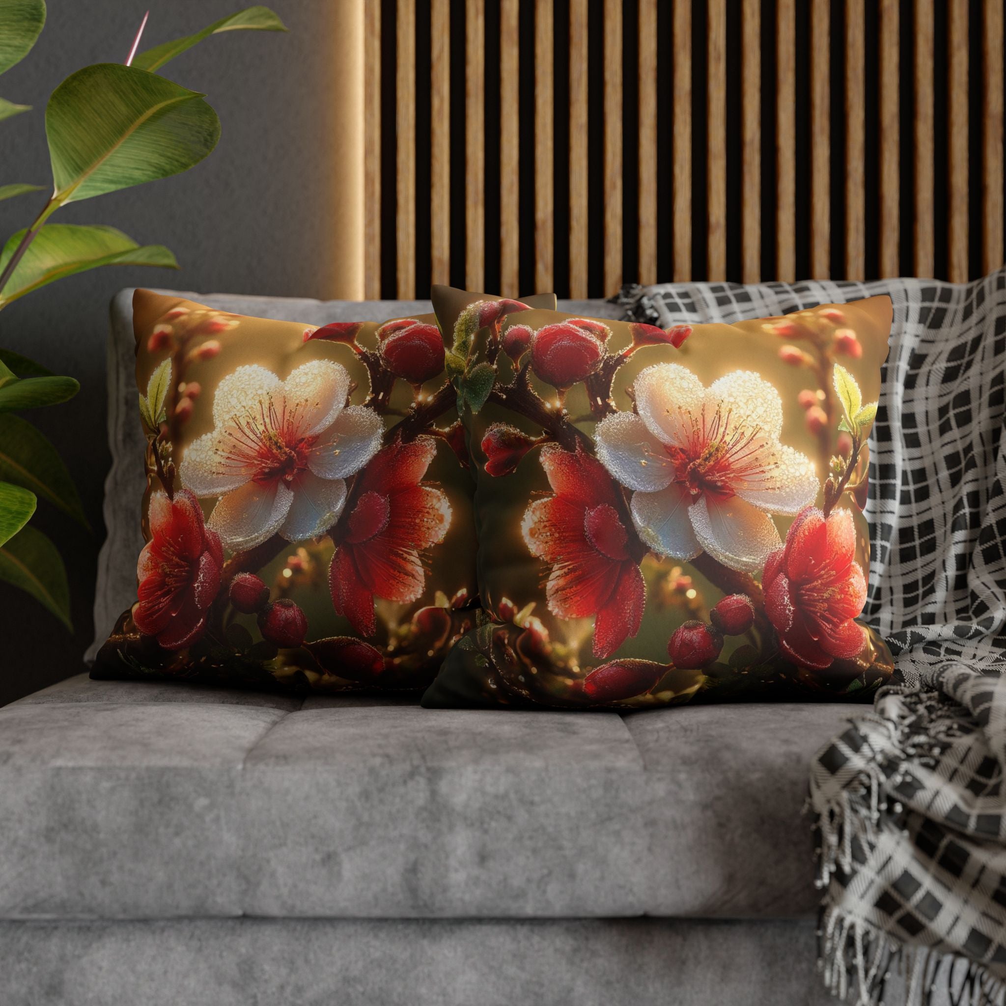 Bright red and white flowers - Suede Square Pillowcase