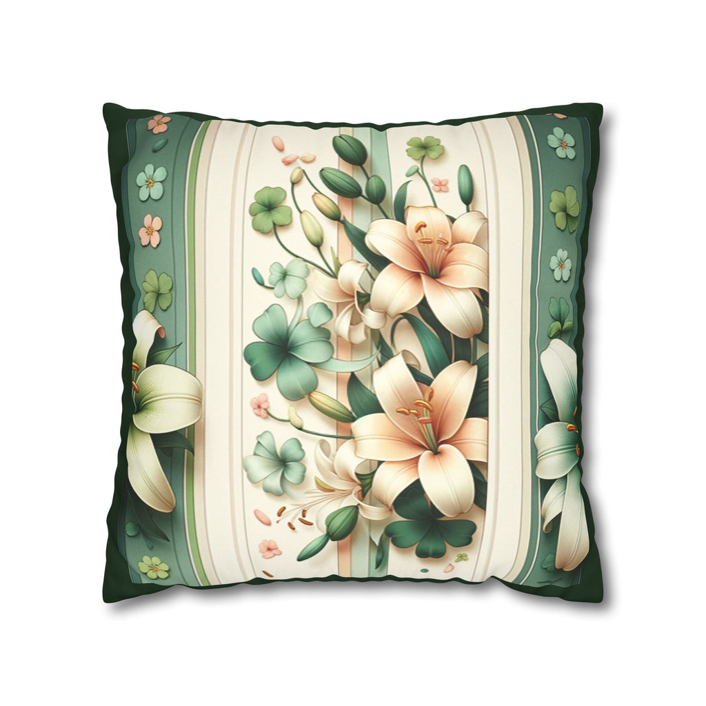 Green and white lilies - Suede Square Pillowcase