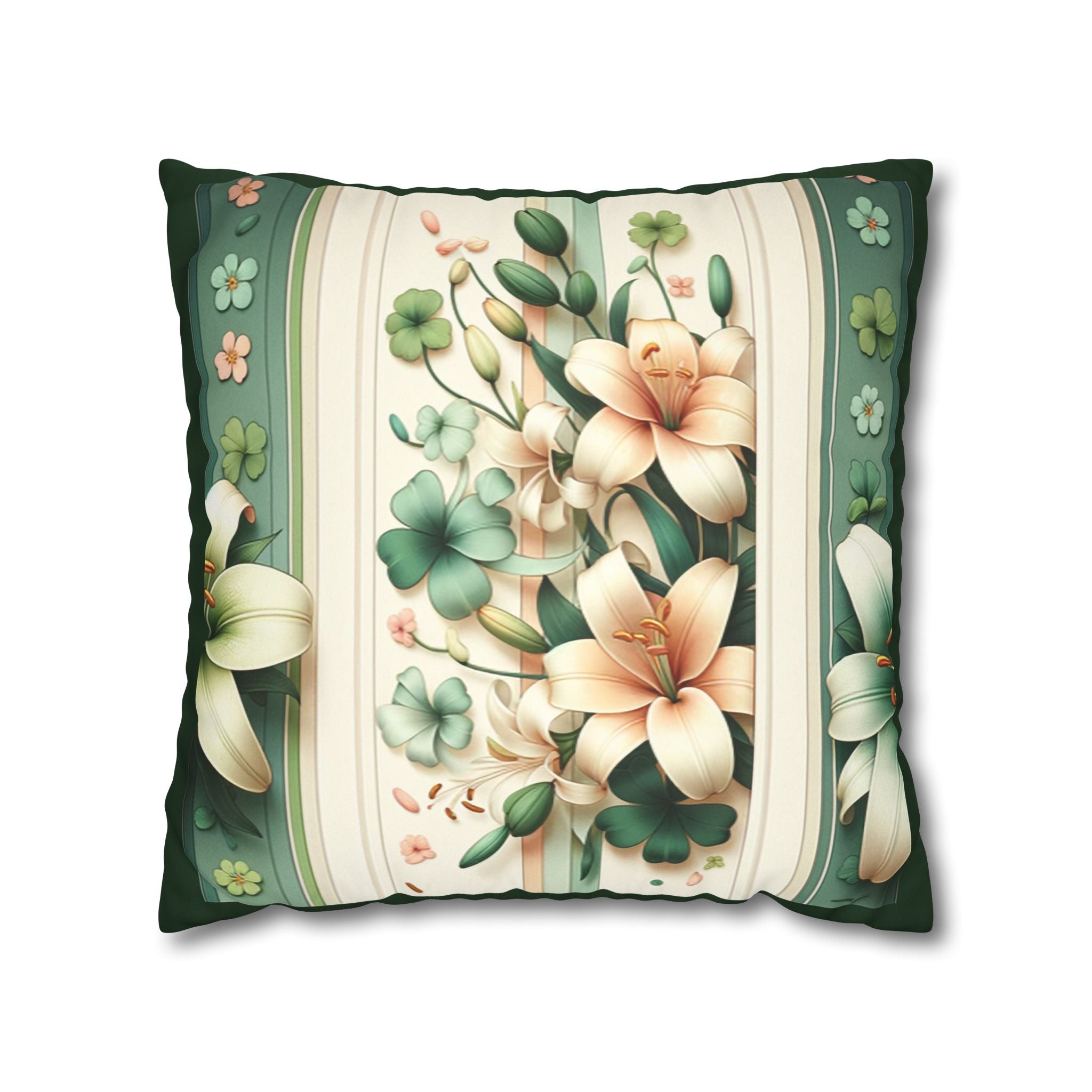 Green and white lilies - Suede Square Pillowcase