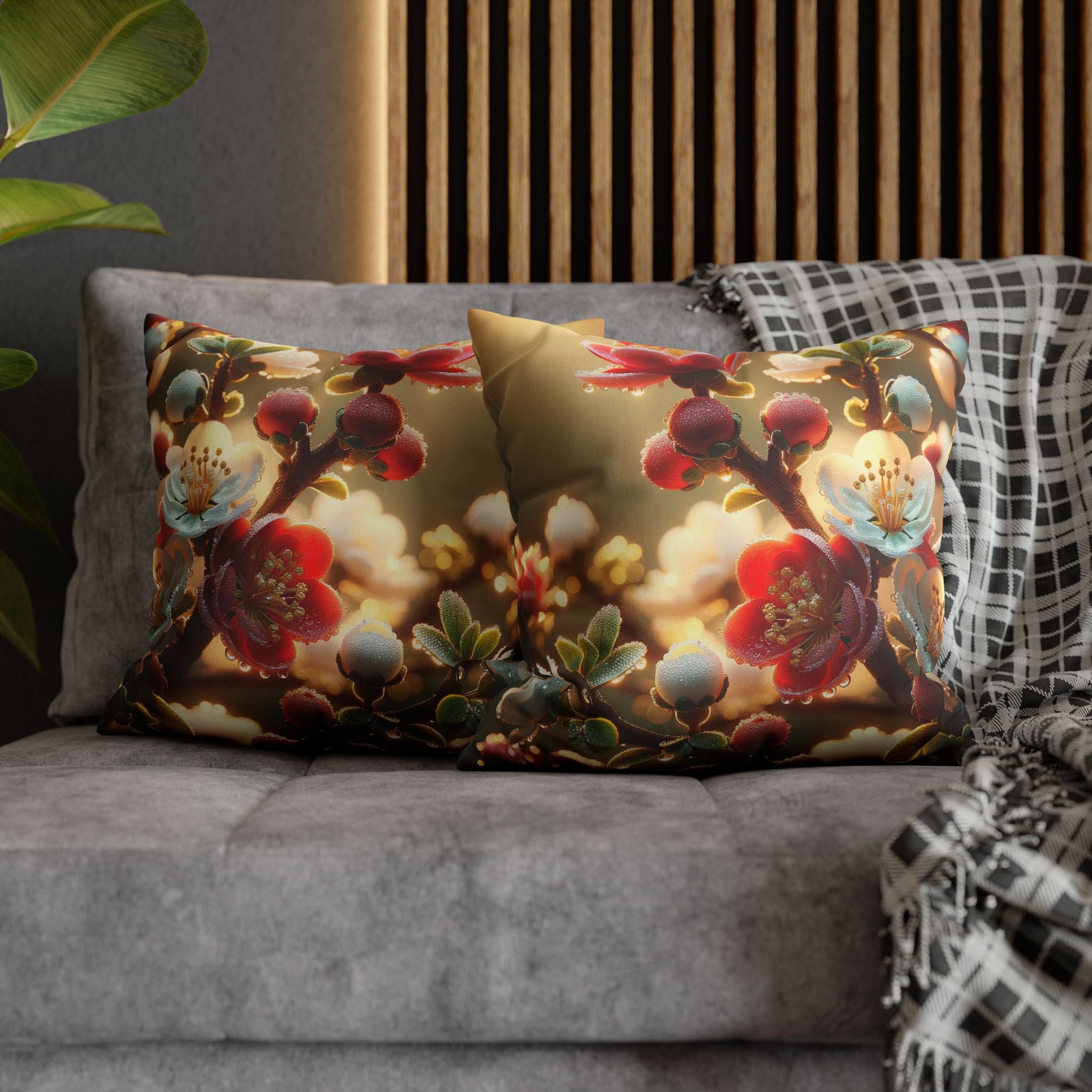 Red and white flowers - Suede Square Pillowcase