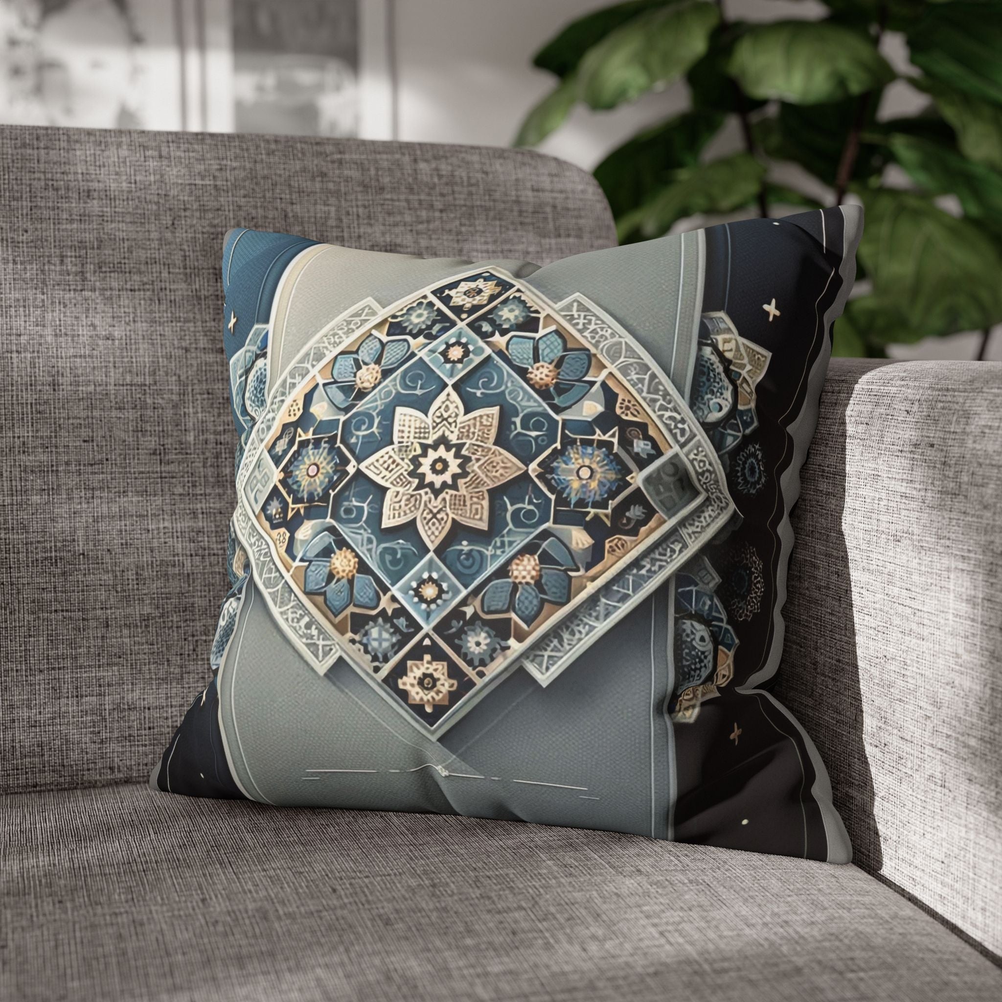 Islamic Art (blue-grey) - Suede Square Pillowcase