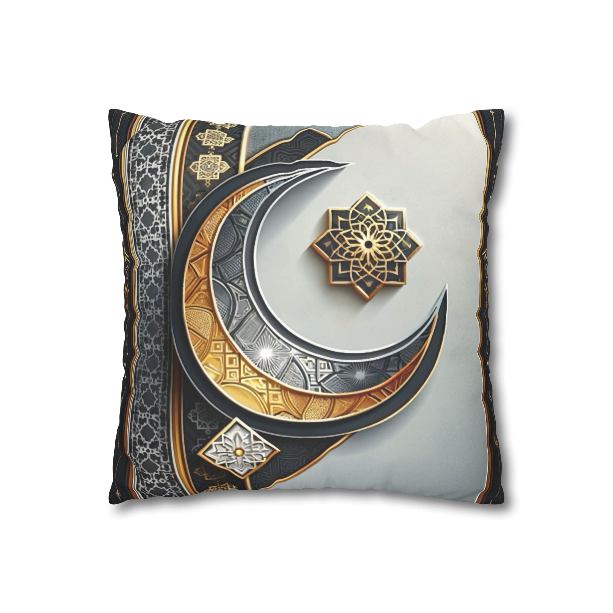 Islamic Art (gold & silver moon)) - Suede Square Pillowcase