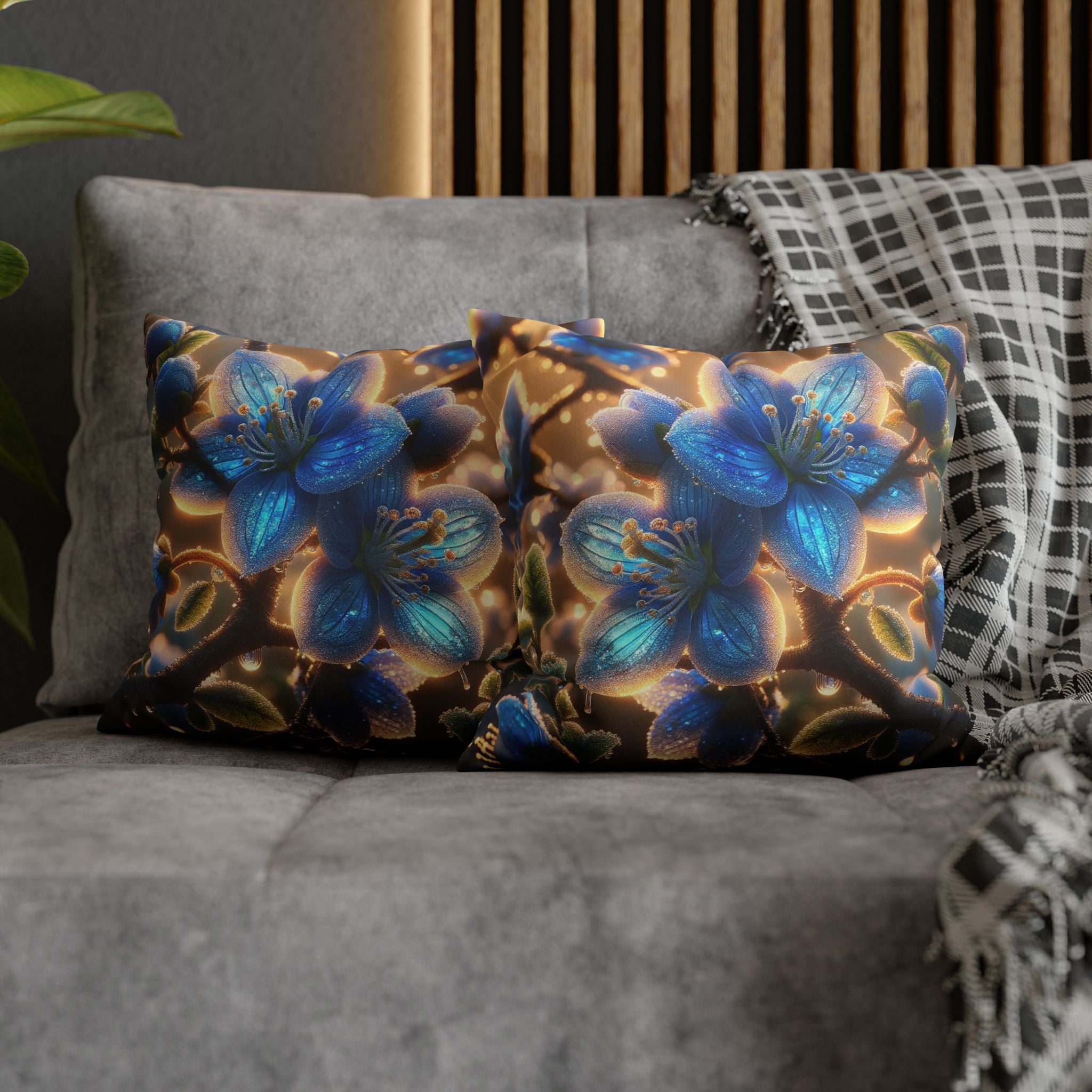 Large blue flowers  - Suede Square Pillowcase