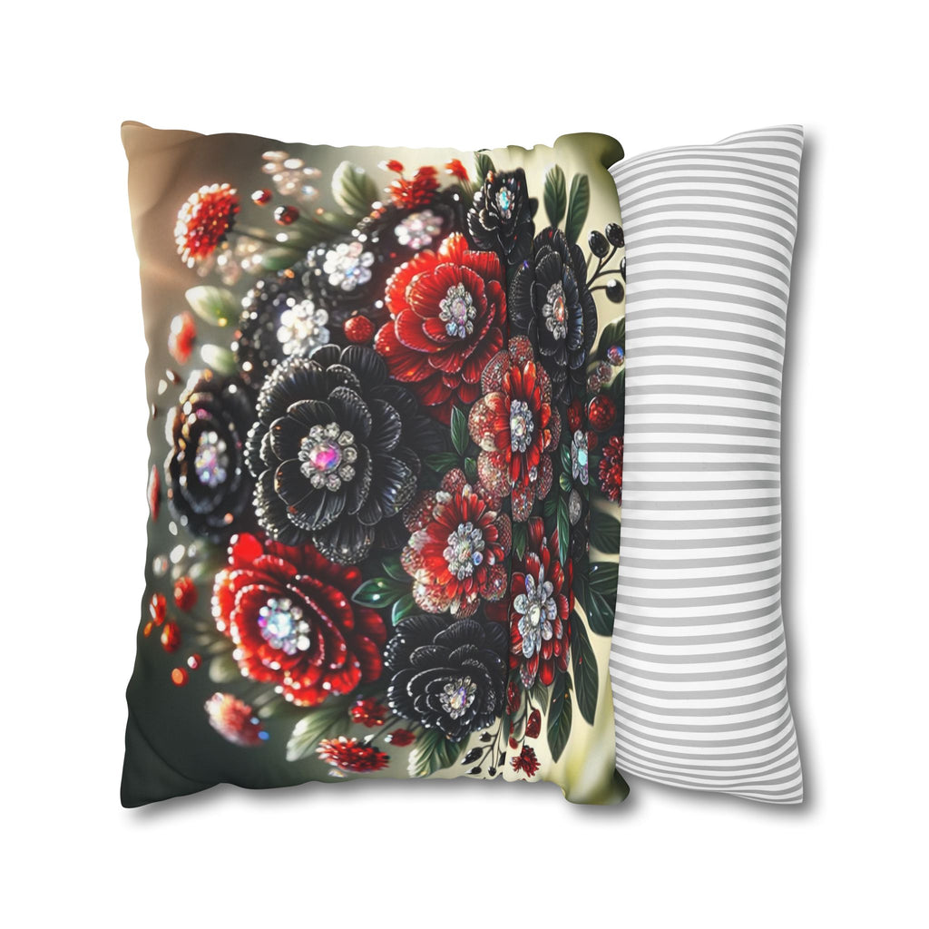 Bouquet with Black and Red flowers- Suede Square Pillowcase