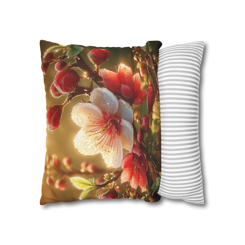 Bright red and white flowers - Suede Square Pillowcase