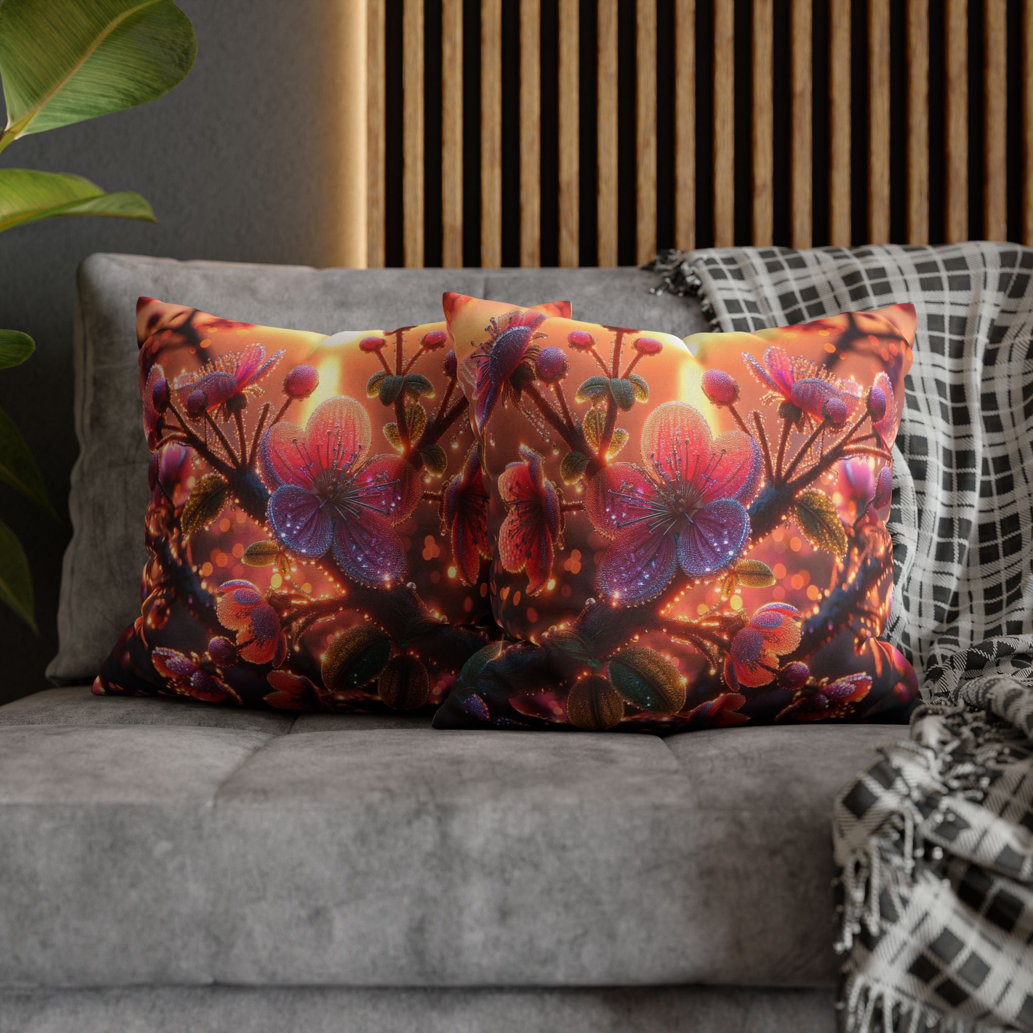 Multiple sized Pink flowers - Polyester Square Pillowcase