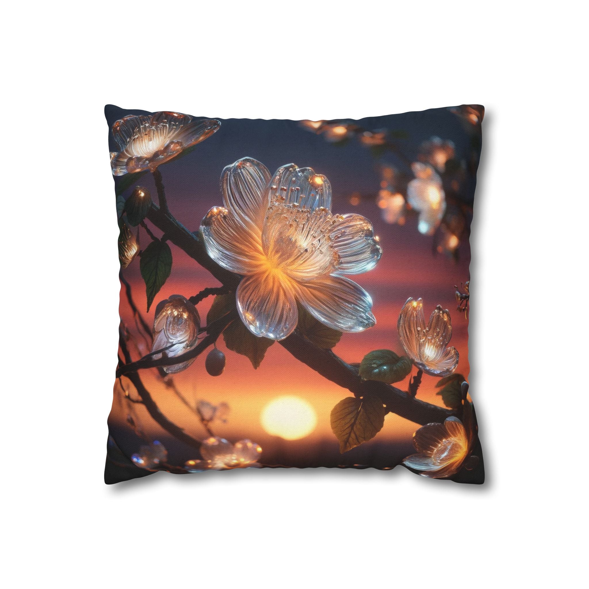 Diamond-white flowers (in sunset) - Polyester Square Pillowcase