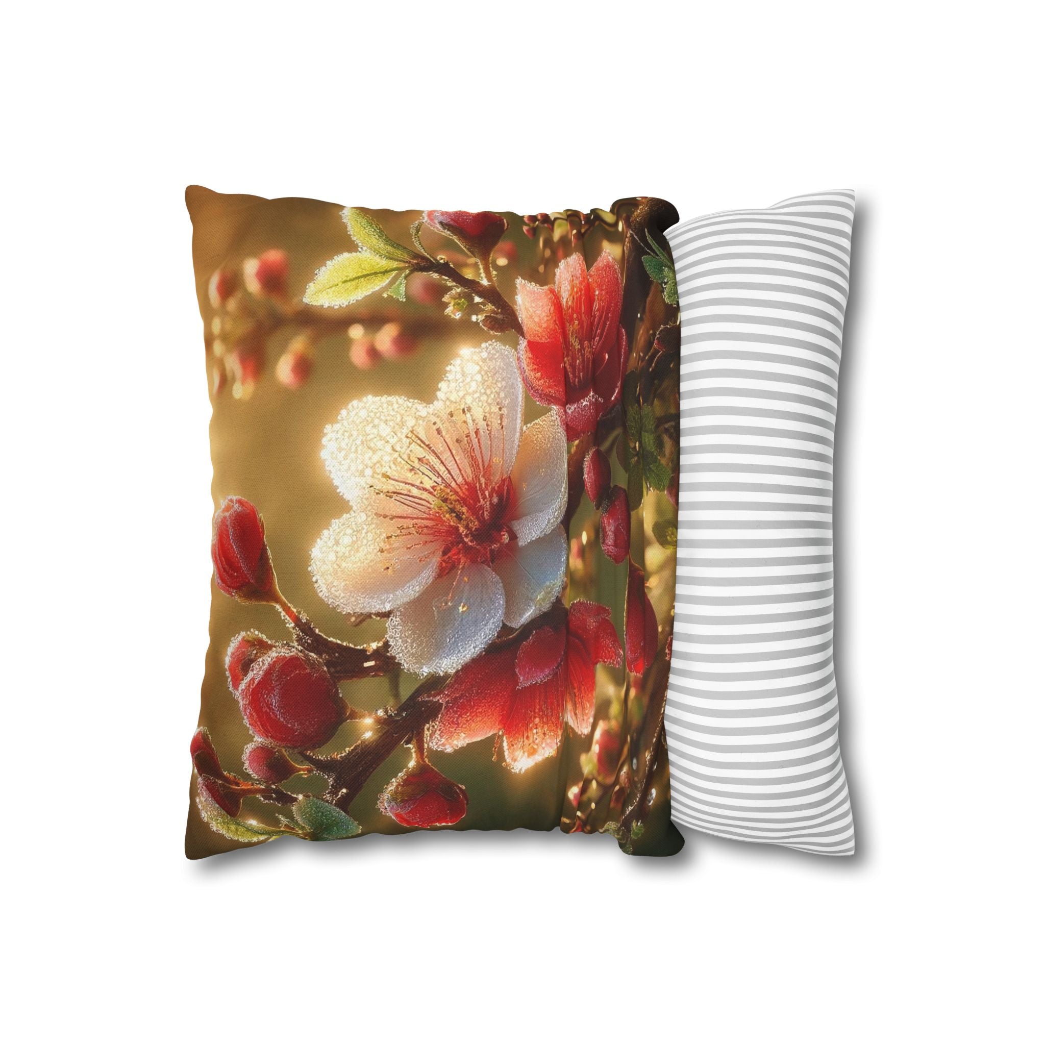 Red & white flowers in light background - Polyester Square Pillowcase