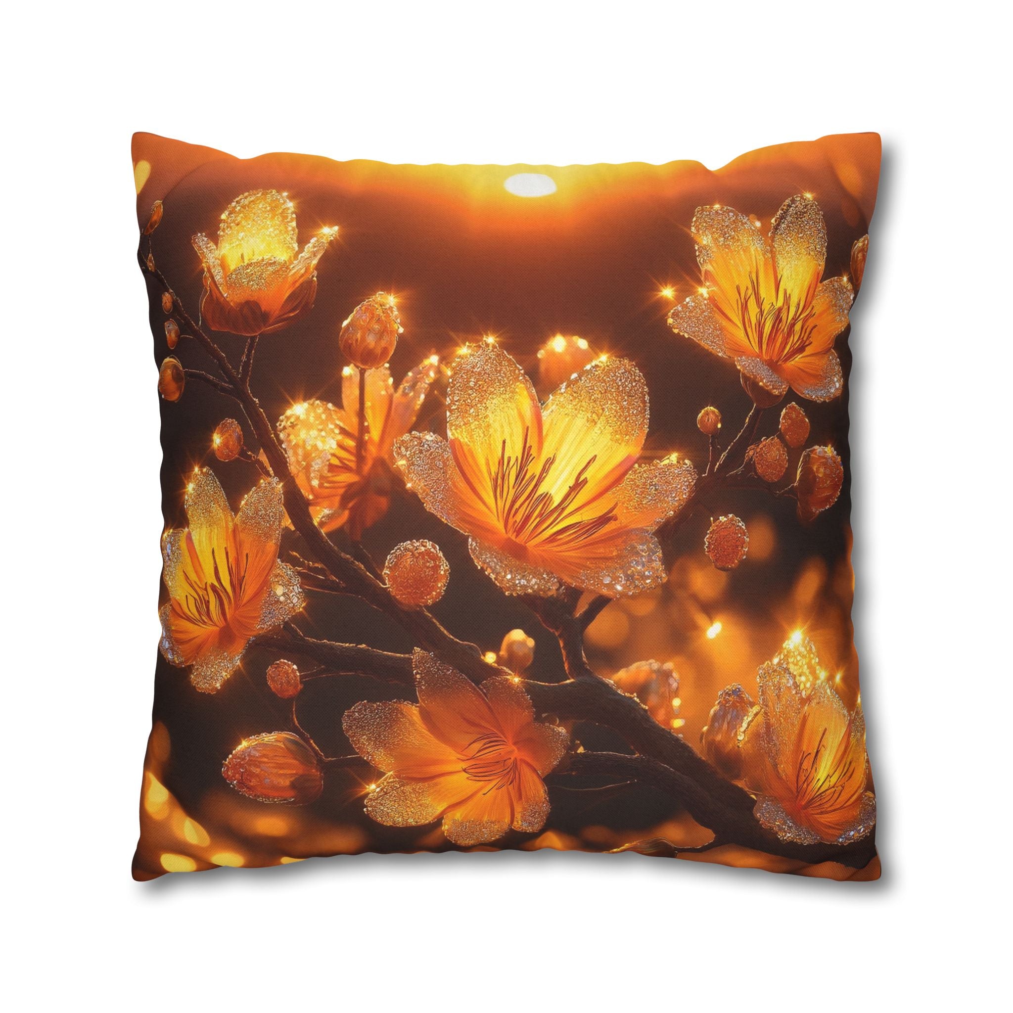 Yellow flowers in sunset - Polyester Square Pillowcase