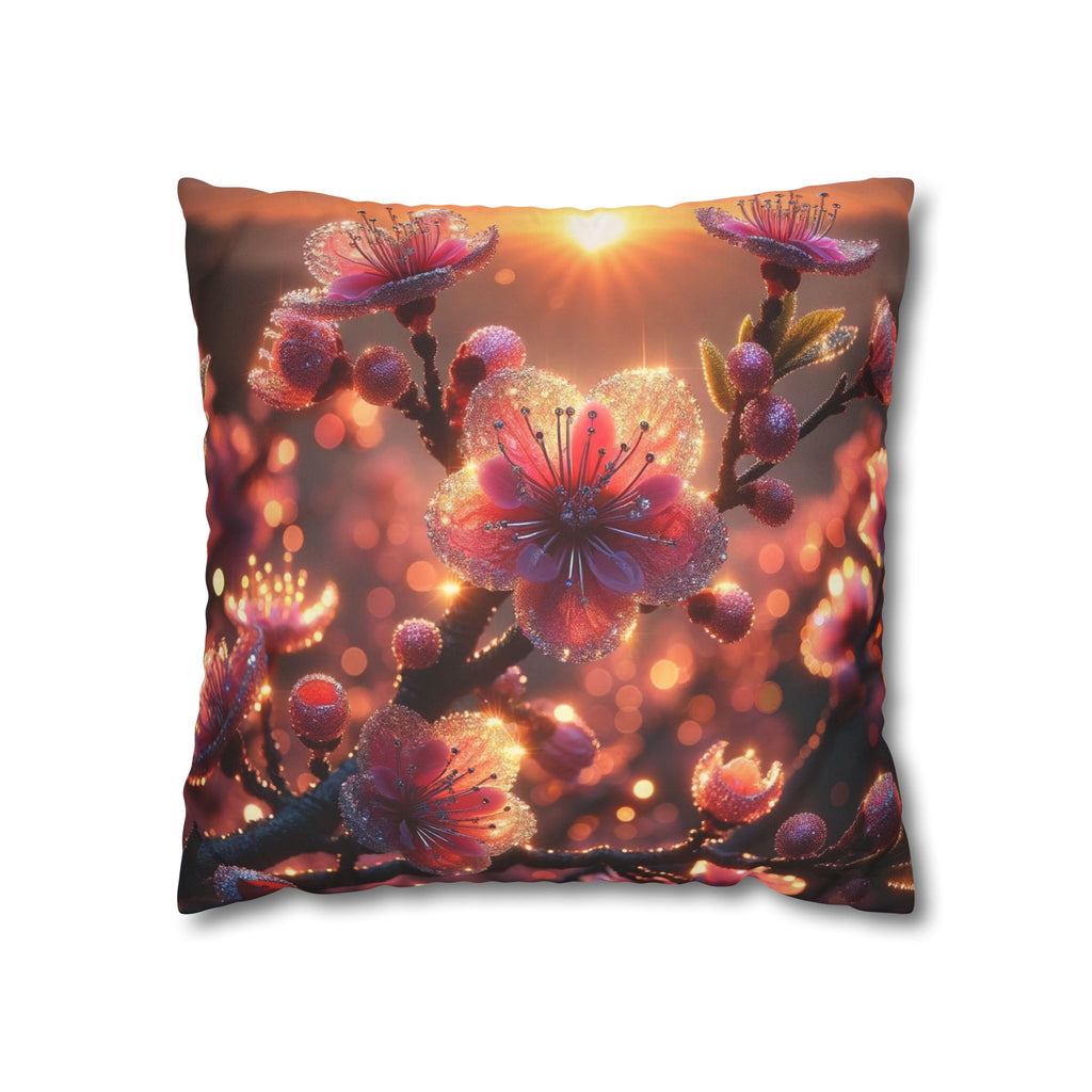 Pink diamond flowers (in sunset) - Suede Square Pillowcase