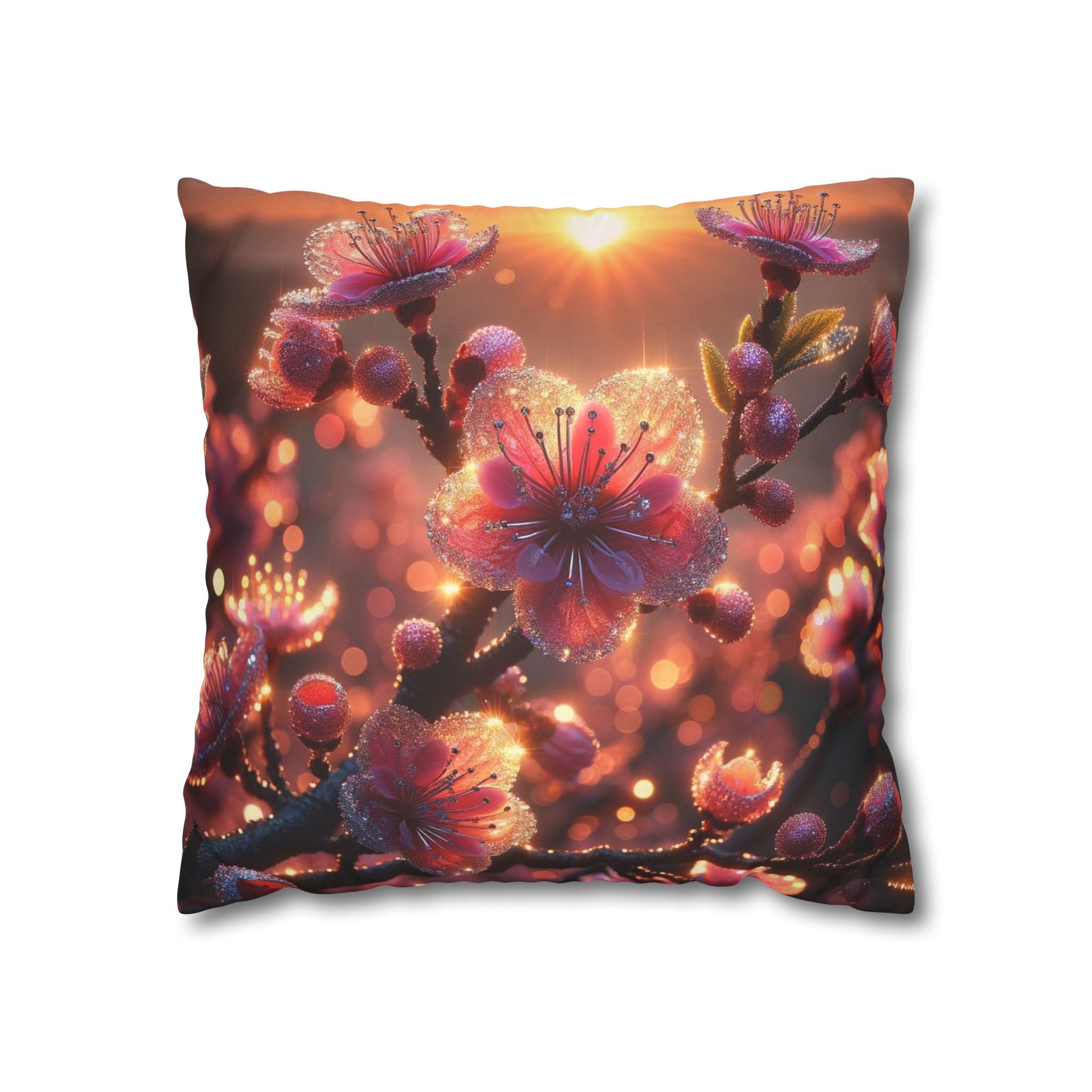 Pink diamond flowers (in sunset) - Suede Square Pillowcase