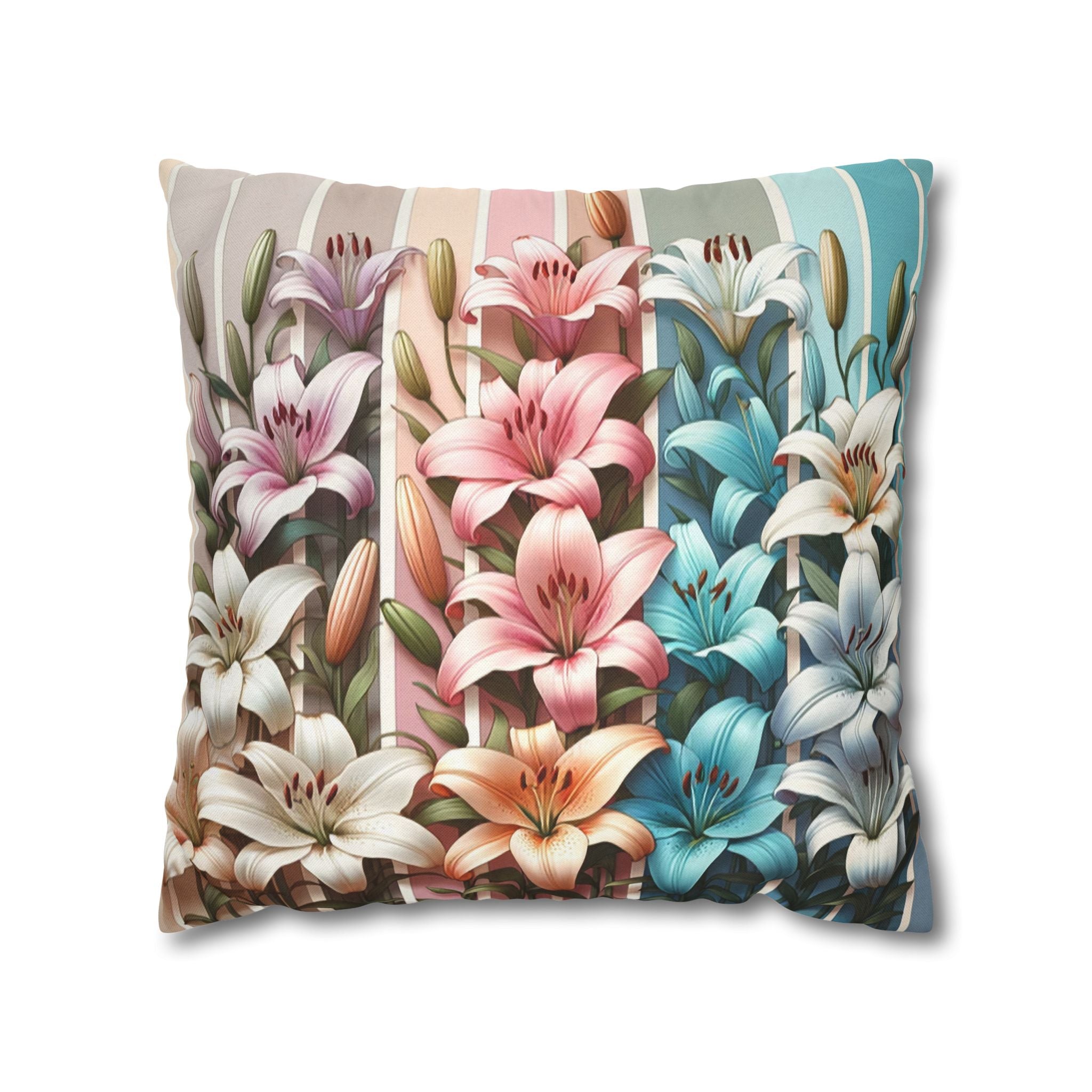Colourful Lilies in line - Polyester Square Pillowcase