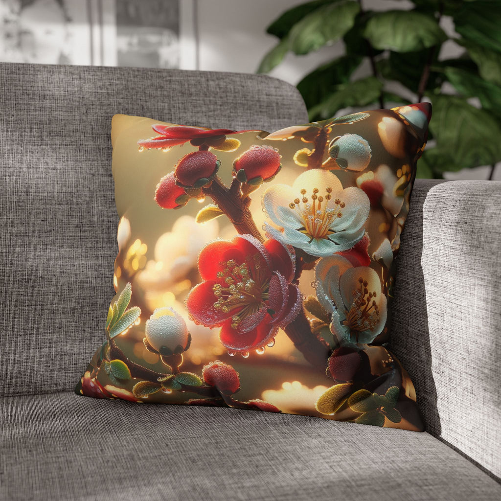 Red and white flowers - Suede Square Pillowcase