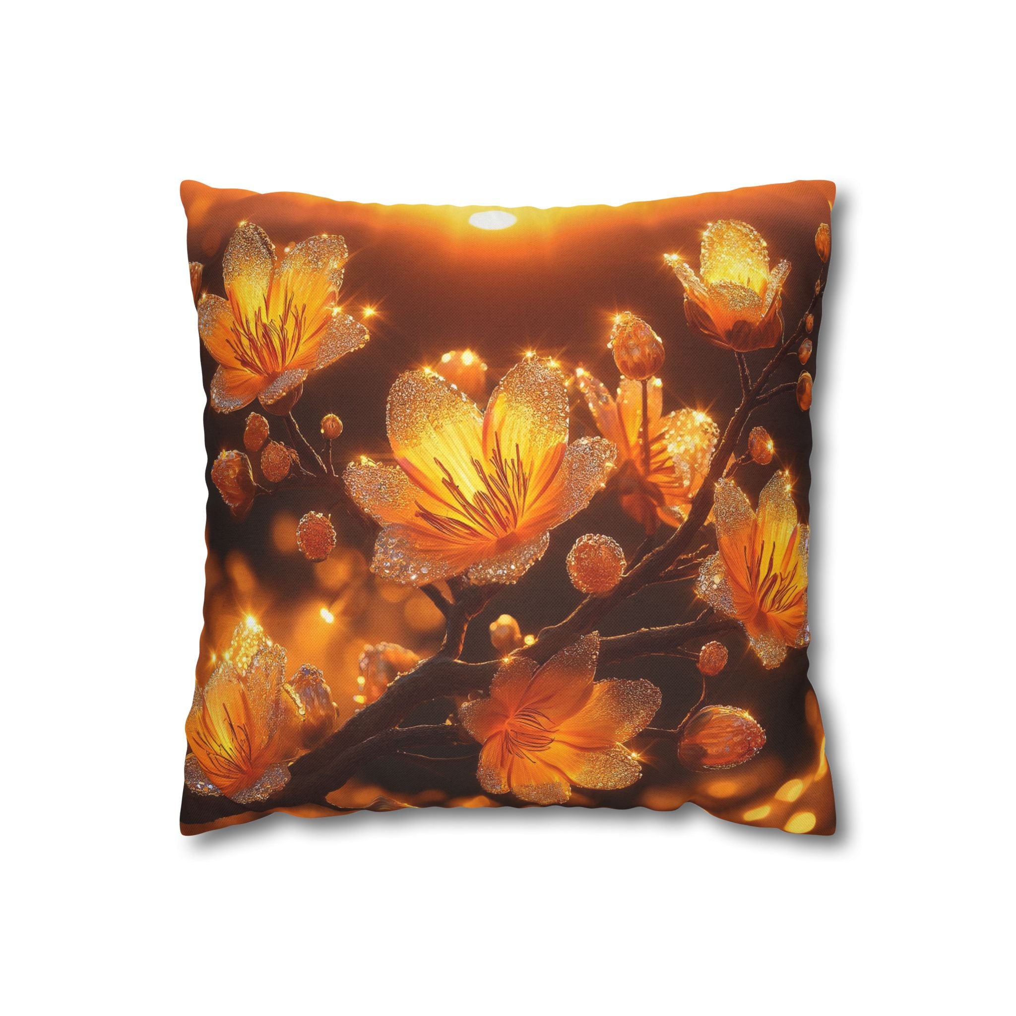 Yellow flowers in sunset - Polyester Square Pillowcase