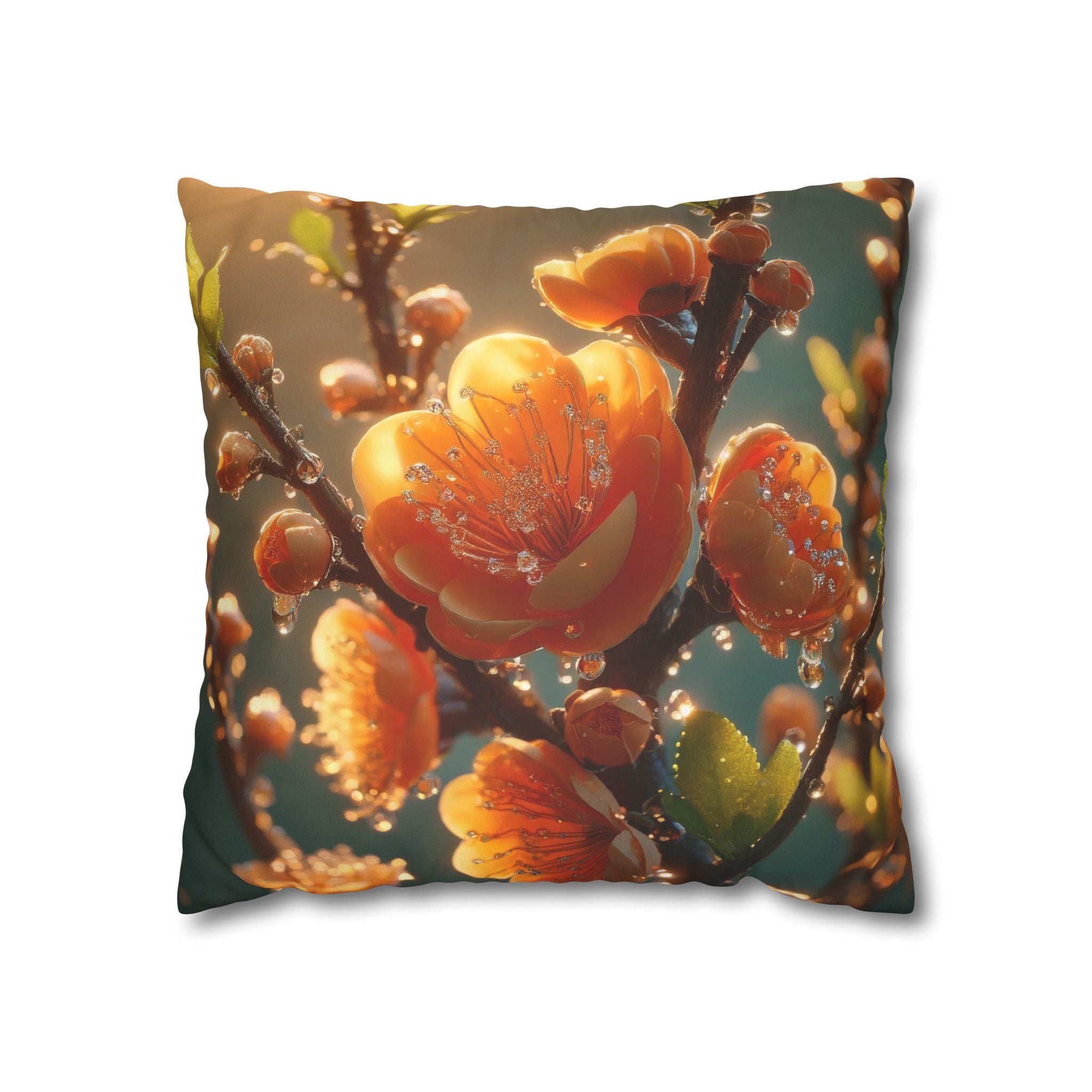Orange coloured flowers  - Suede Square Pillowcase