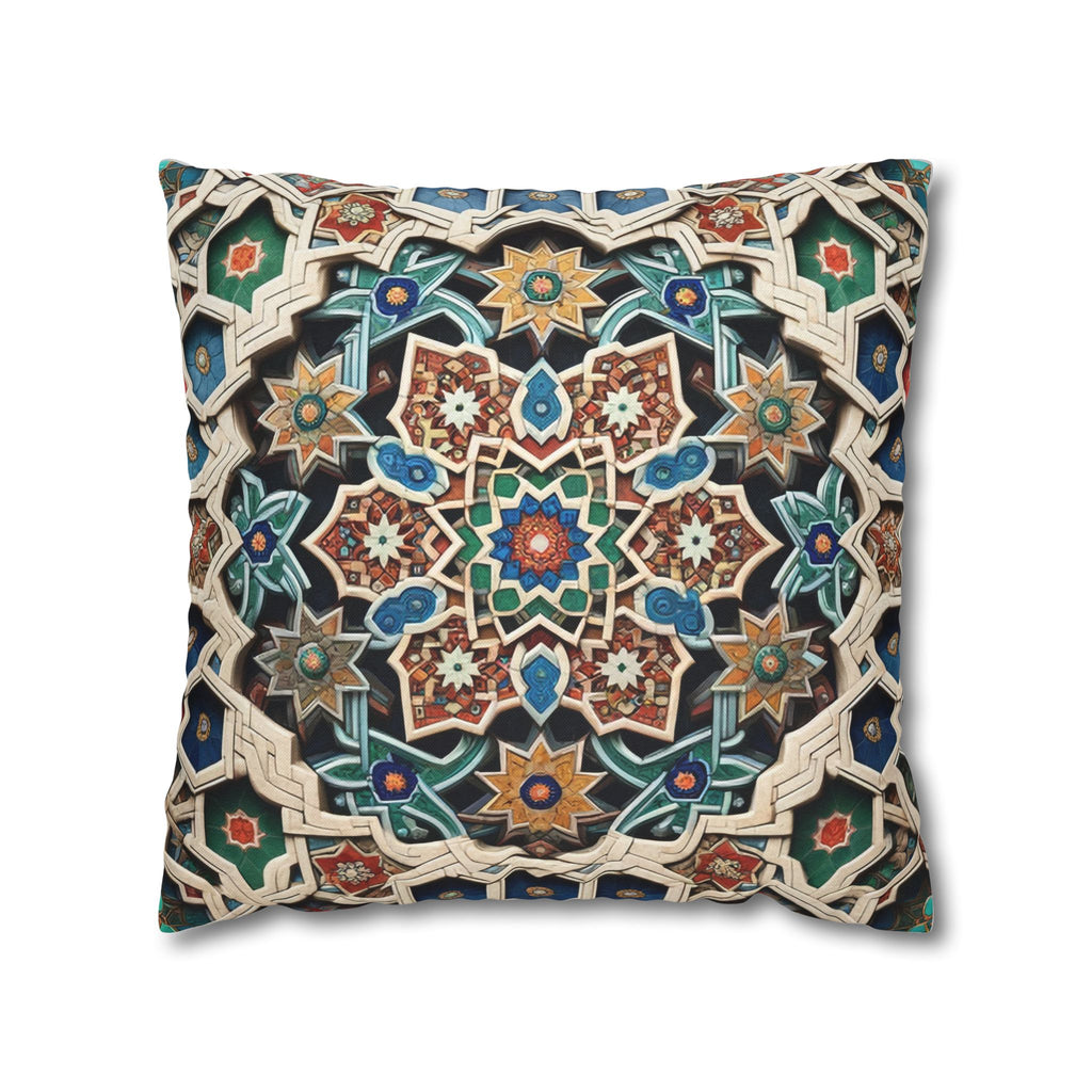Persian Art , orange-blue - Polyester Square Pillowcase