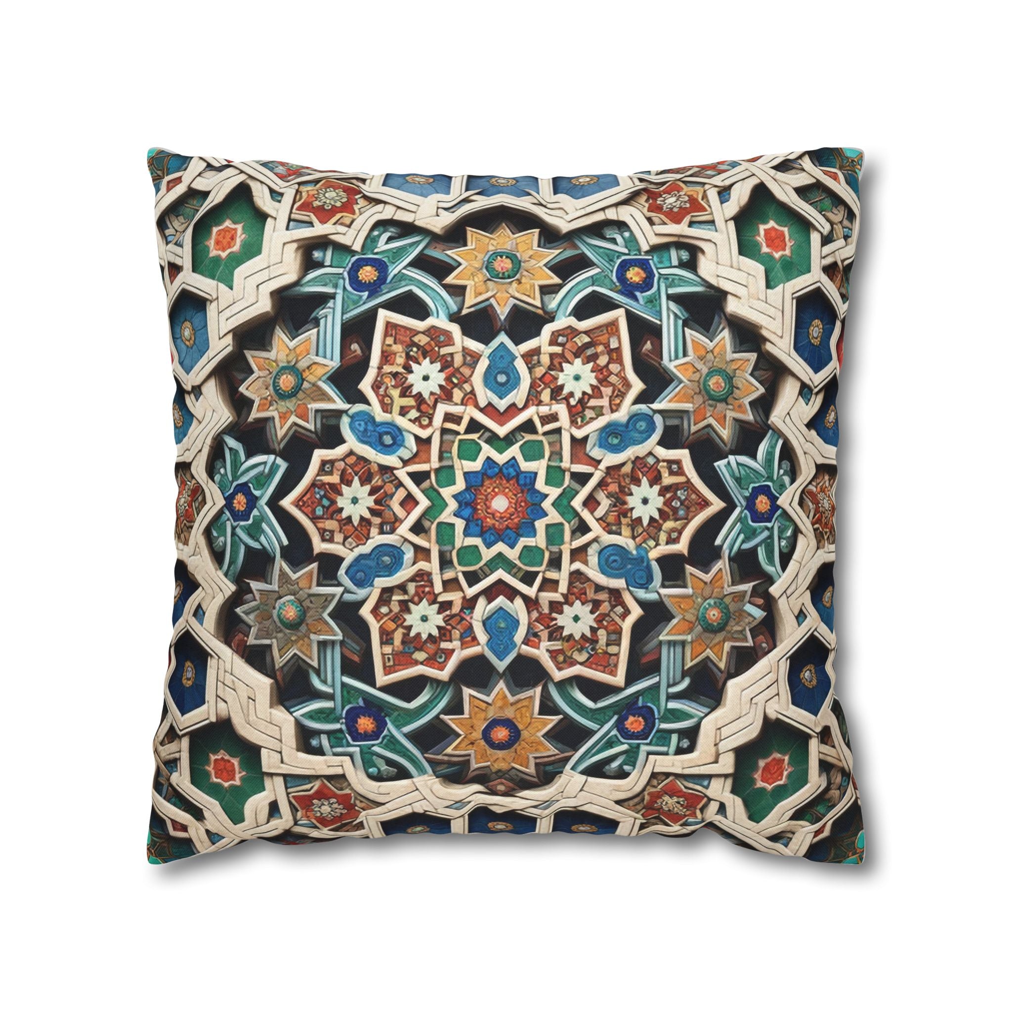 Persian Art , orange-blue - Polyester Square Pillowcase