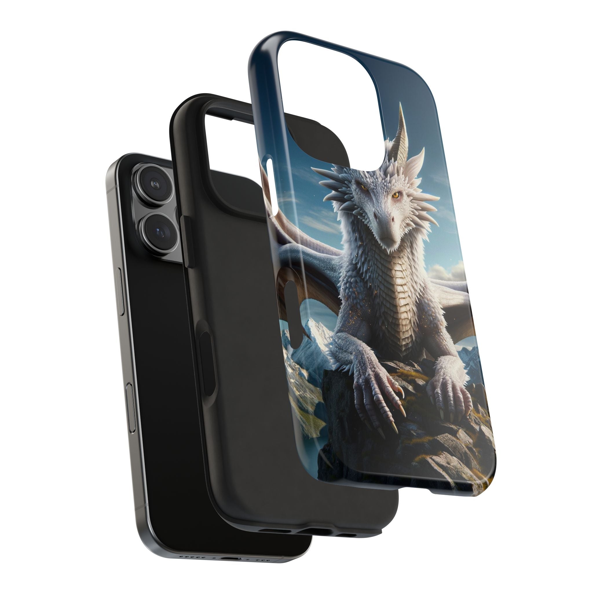 White dragon on a rock - Tough Phone Case
