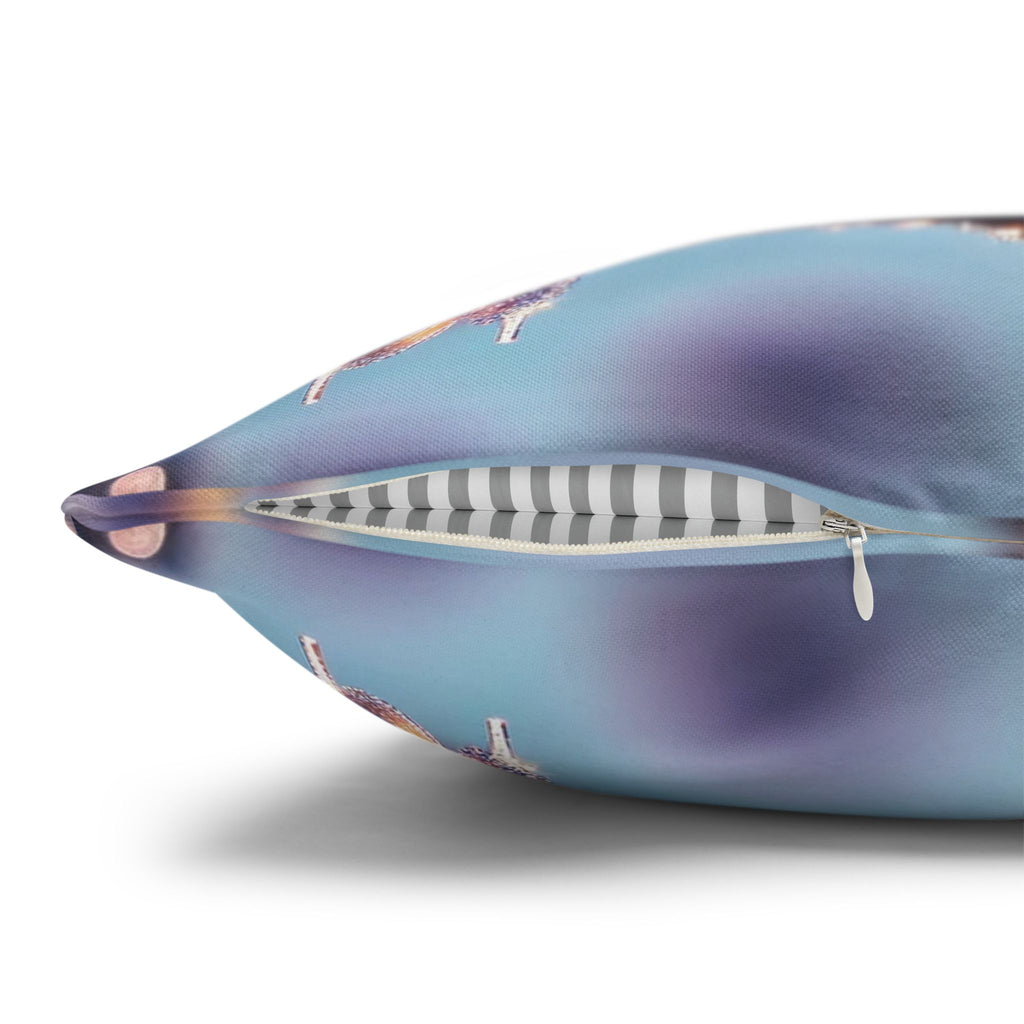 Lavender coloured flowers with sky blue background -  Polyester Square Pillowcase