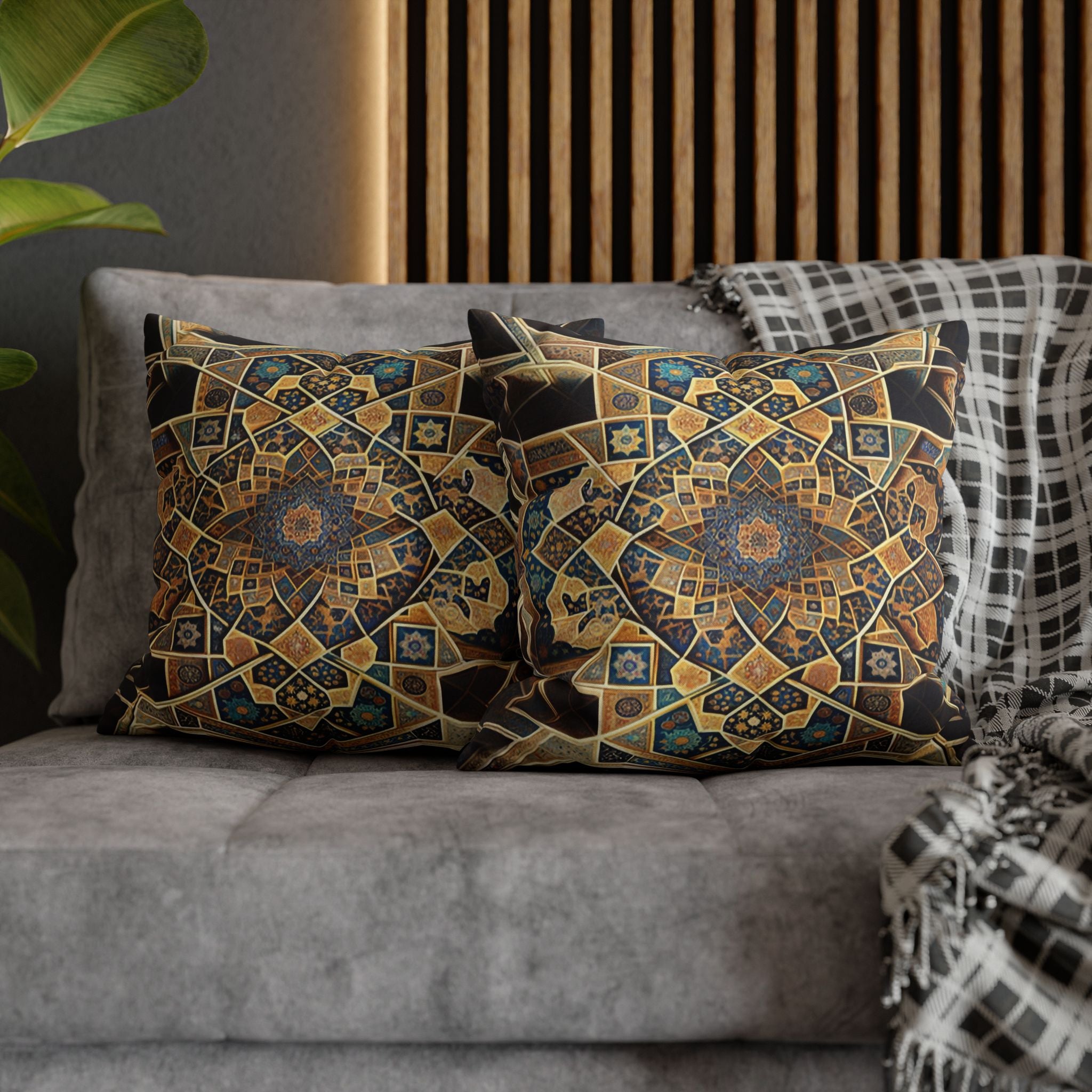 Persian Art, yellow-brown - Polyester Square Pillowcase