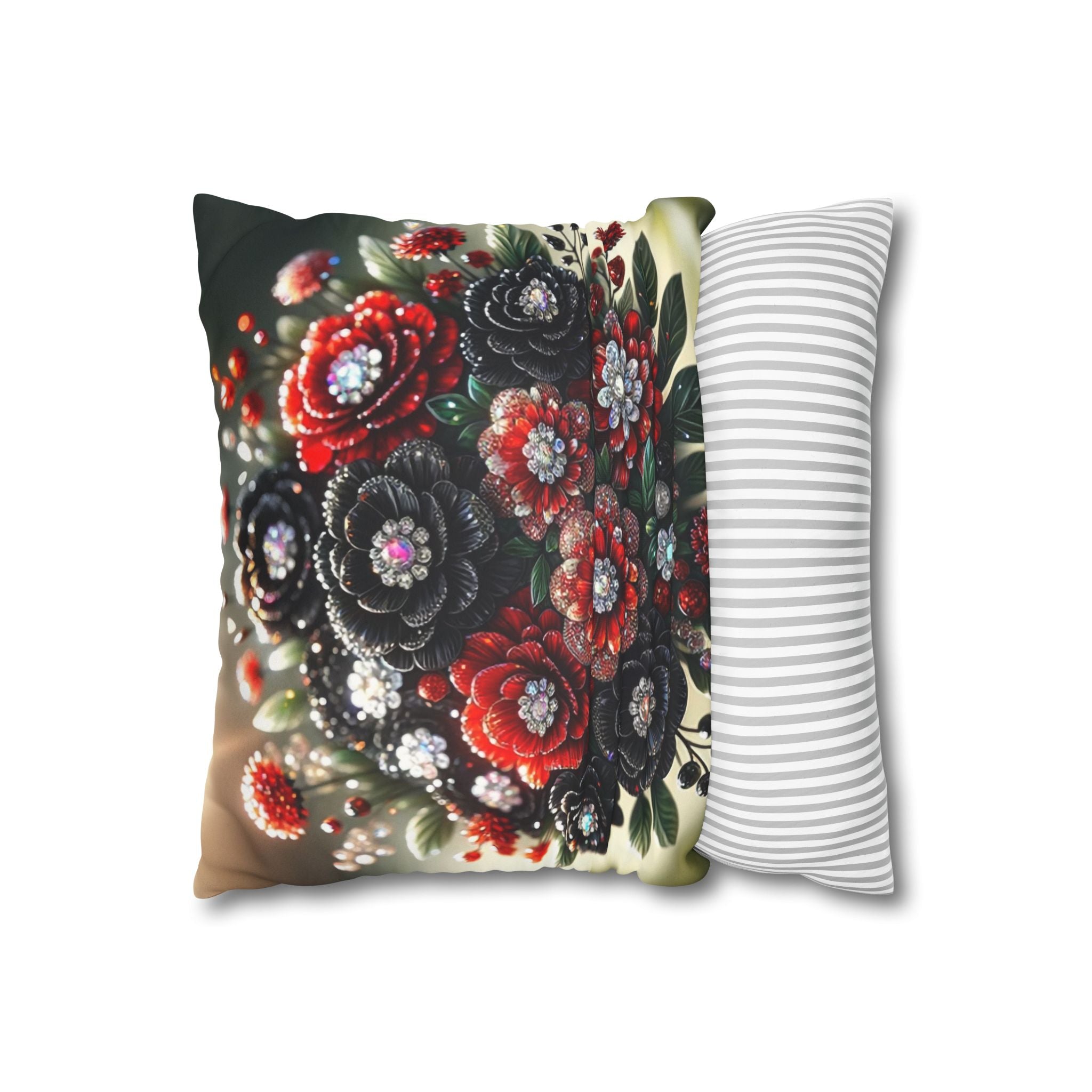 Bouquet with Black and Red flowers- Suede Square Pillowcase