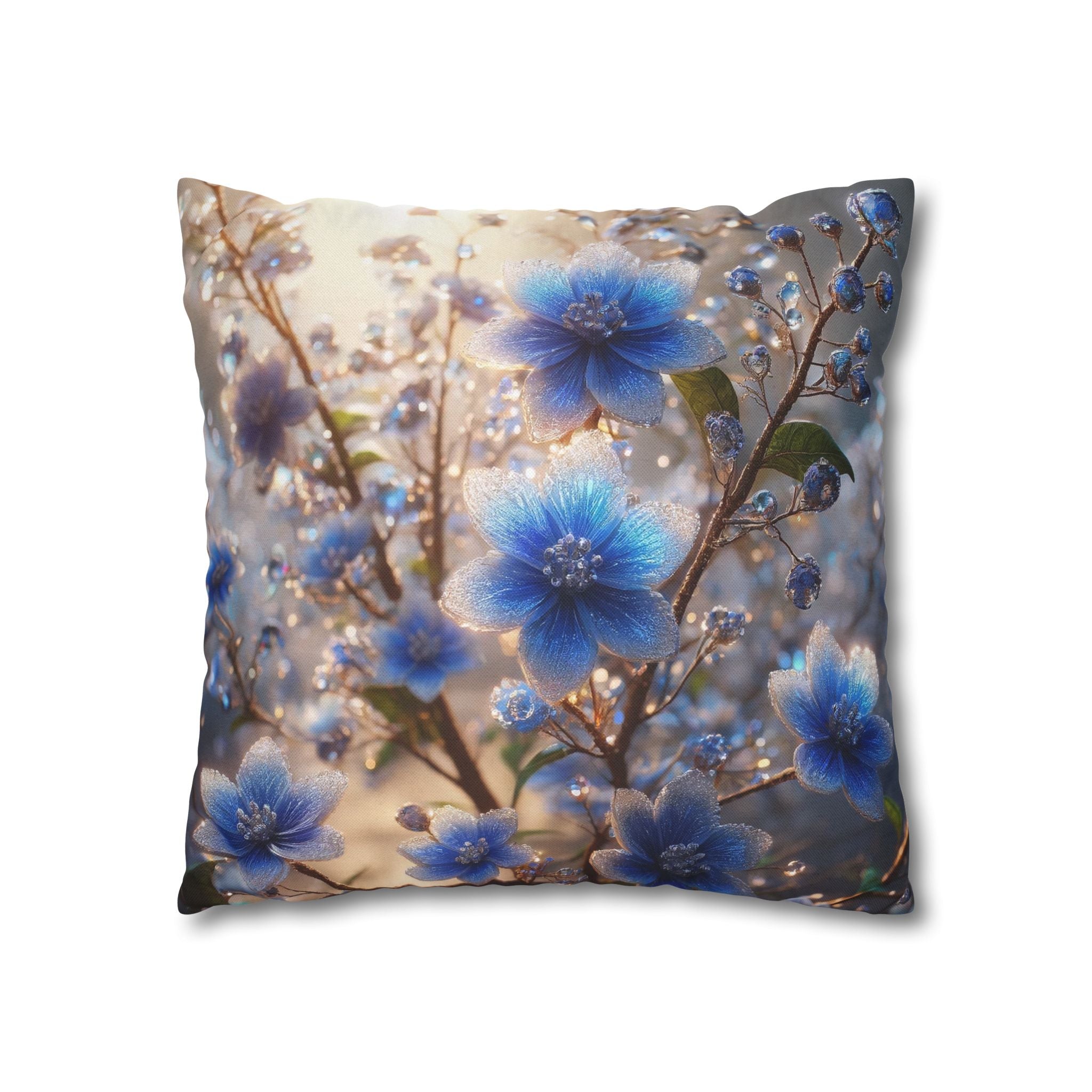 Blue, diamond flowers (4) - Polyester Square Pillowcase