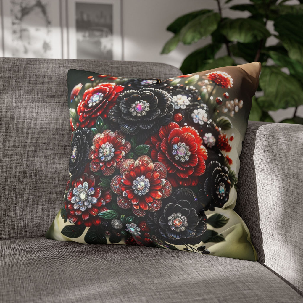 Bouquet with Black and Red flowers- Suede Square Pillowcase