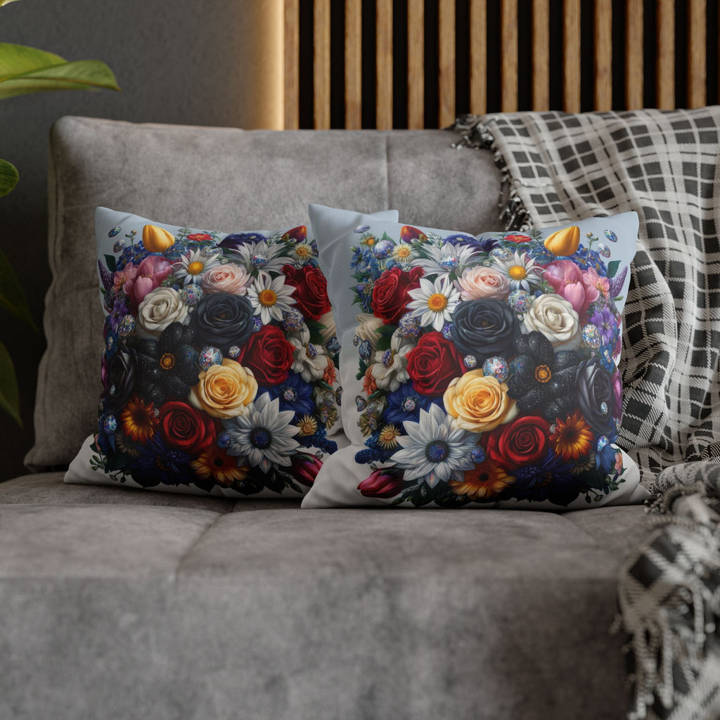 Colourful Bouquet (blue background) - Suede Square Pillowcase