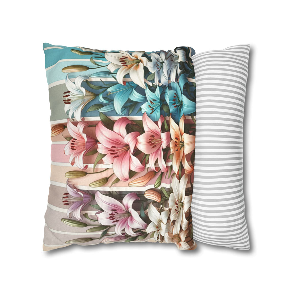 Colourful Lilies in line - Polyester Square Pillowcase