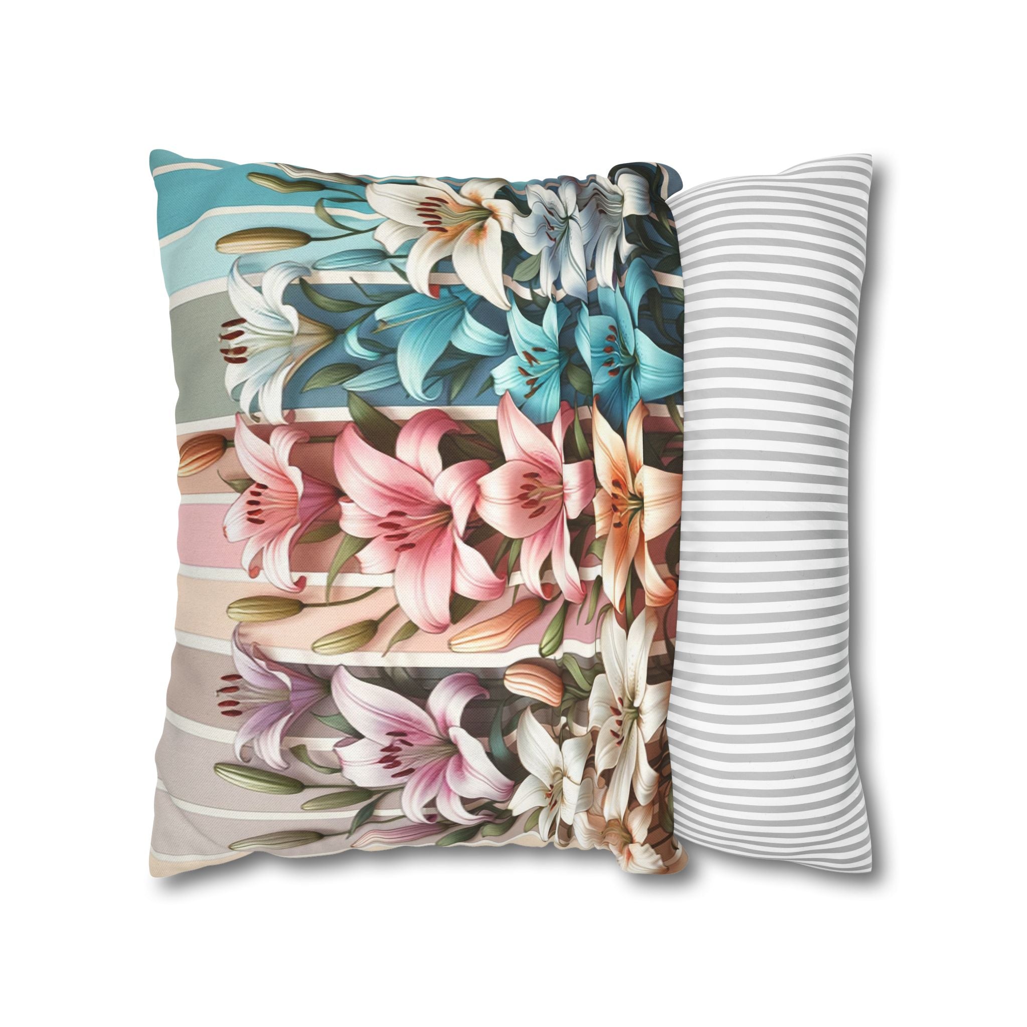 Colourful Lilies in line - Polyester Square Pillowcase