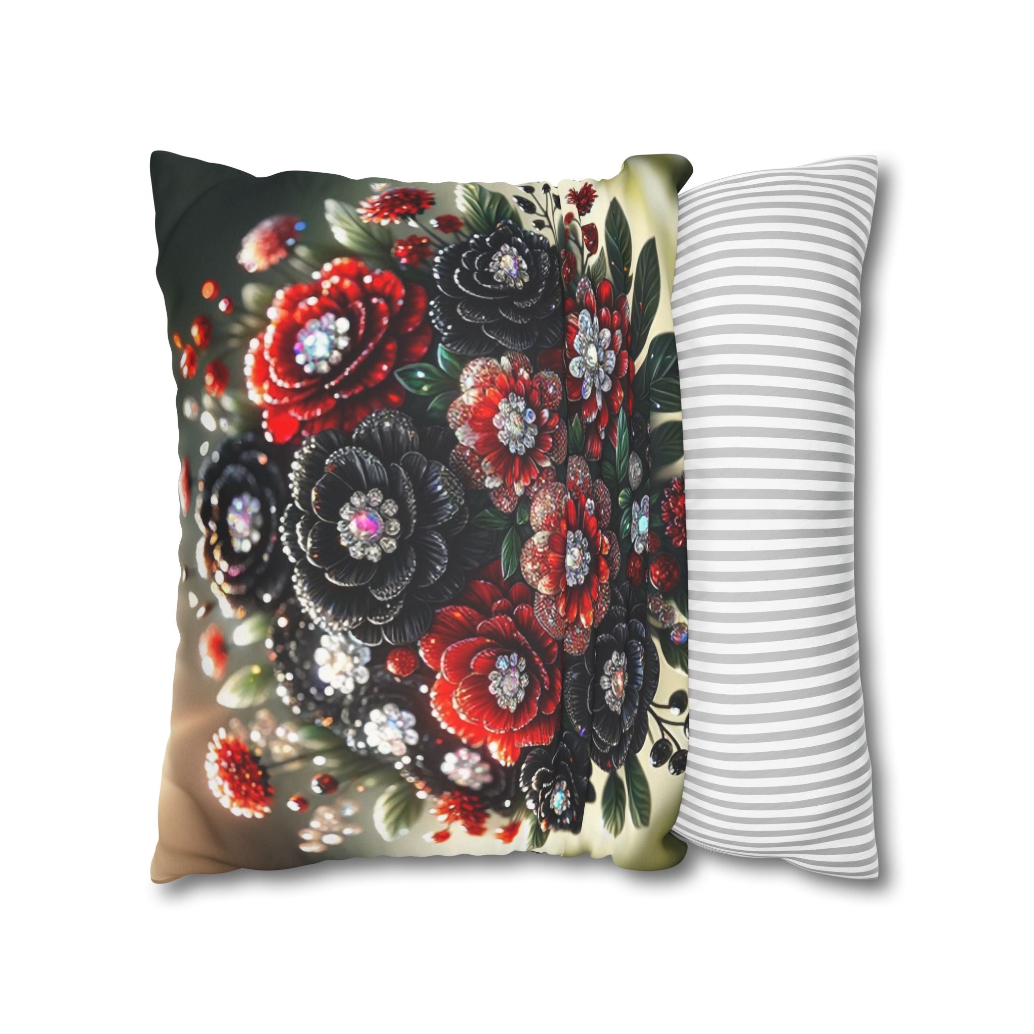 Bouquet with Black and Red flowers- Suede Square Pillowcase