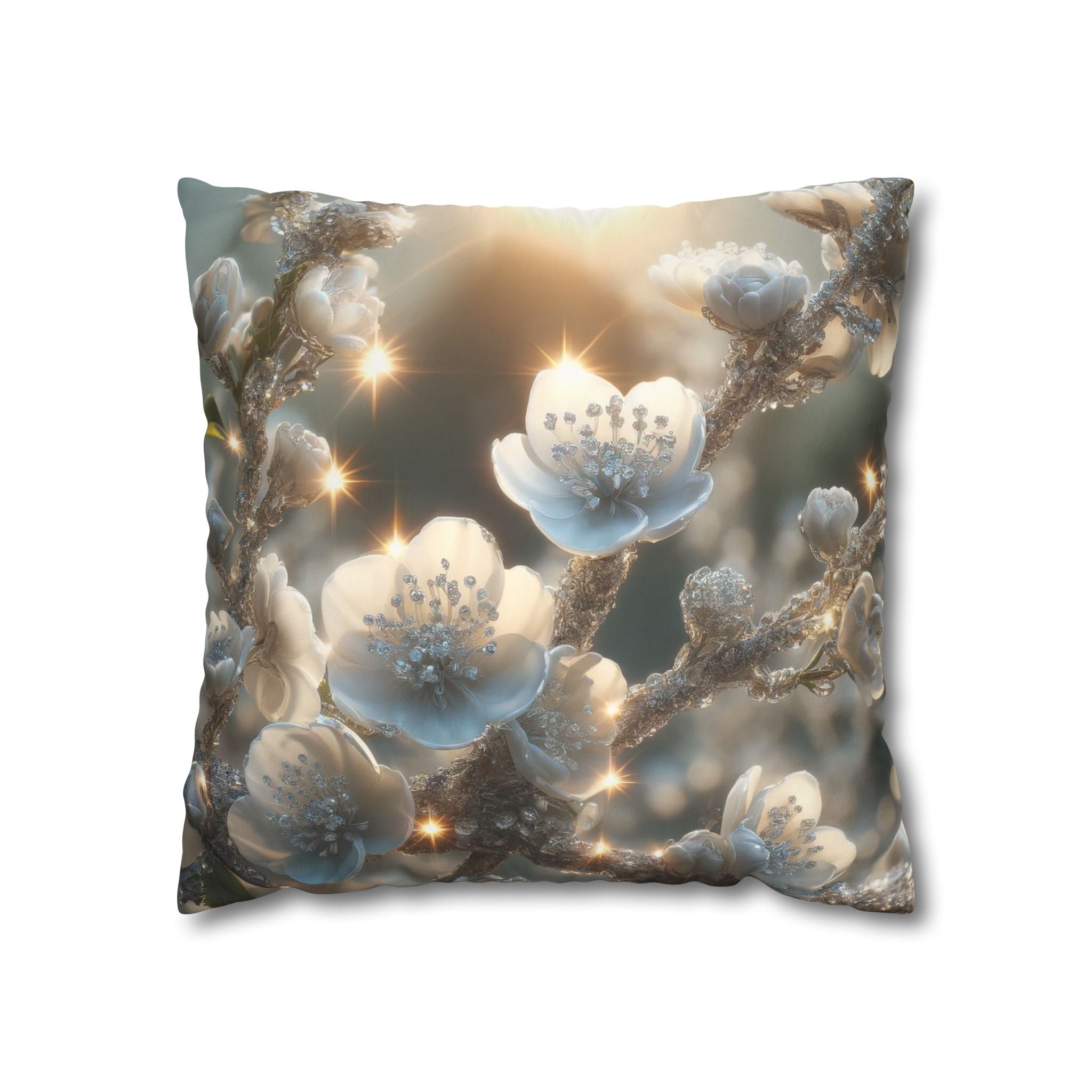 Silver, diamond flowers - Suede Square Pillowcase