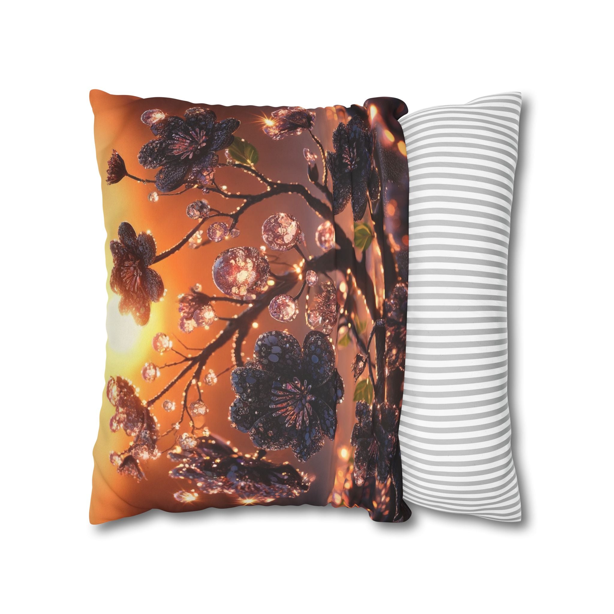 Black diamond flowers (in sunset) - Suede Square Pillowcase