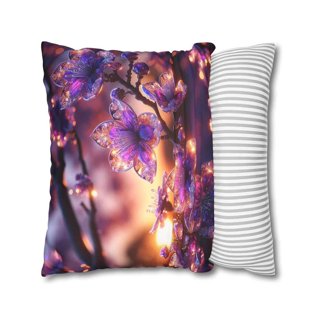 Purple crystal flowers - Suede Square Pillowcase