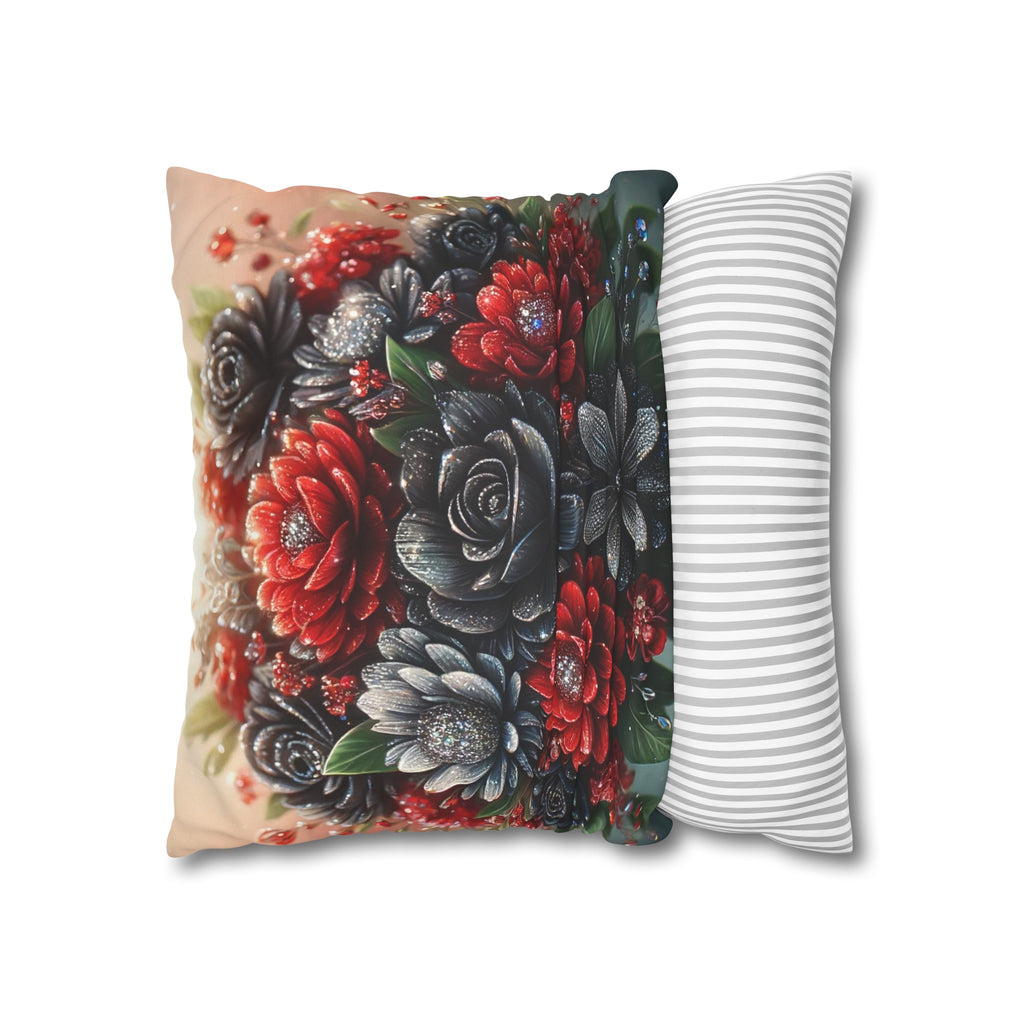 Bouquet with Black and Red flowers - Suede Square Pillowcase