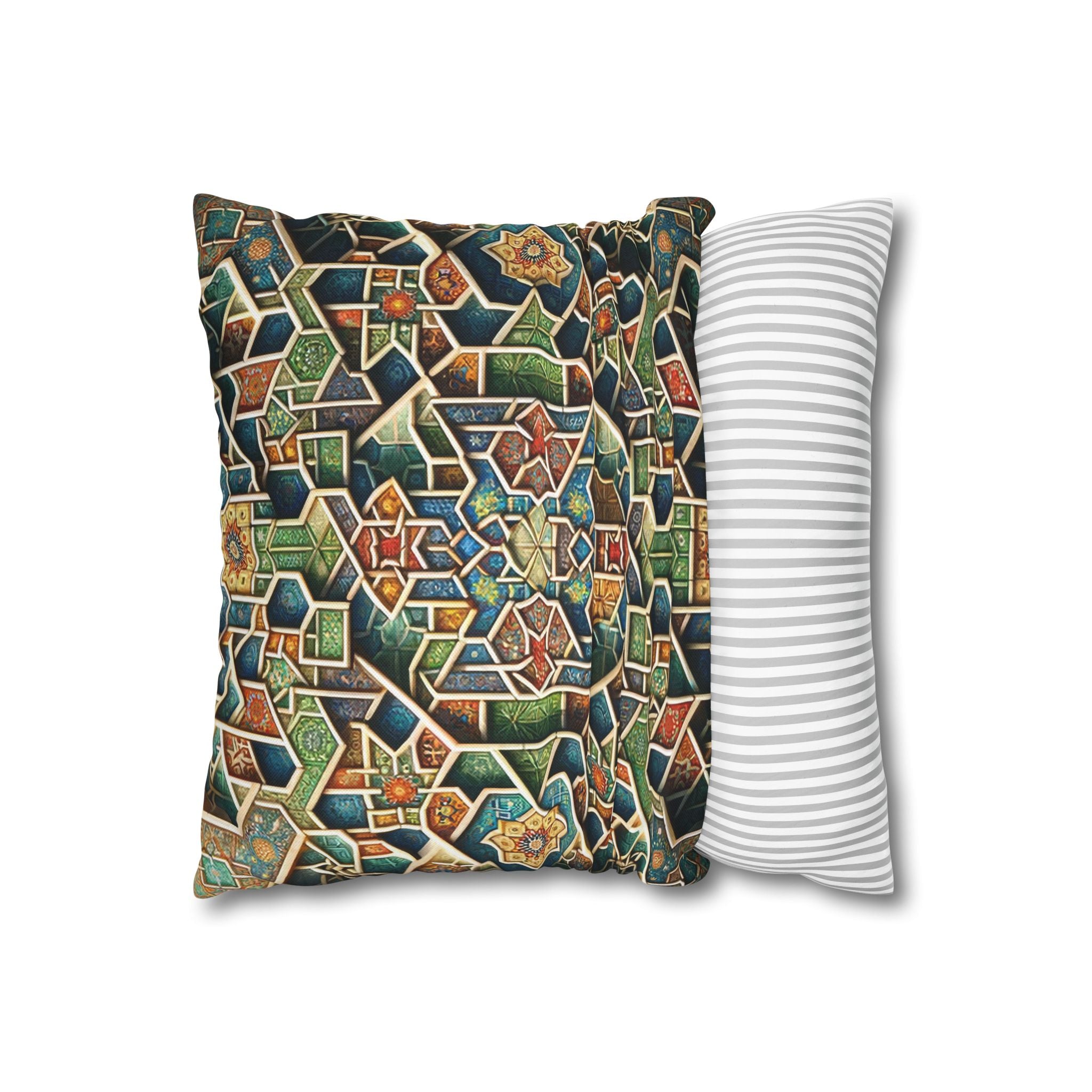 Persian art, orange-green - Polyester Square Pillowcase