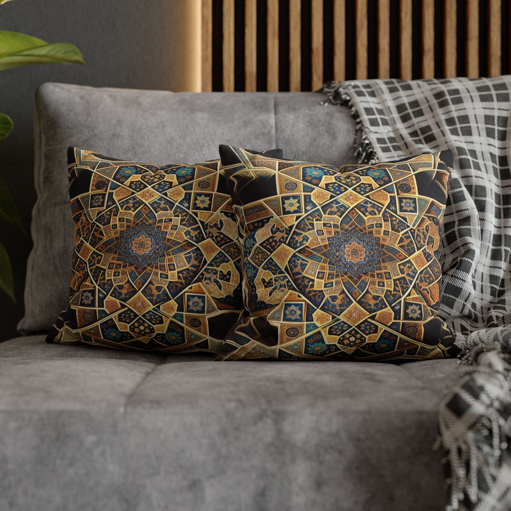 Persian Art, yellow-brown - Polyester Square Pillowcase