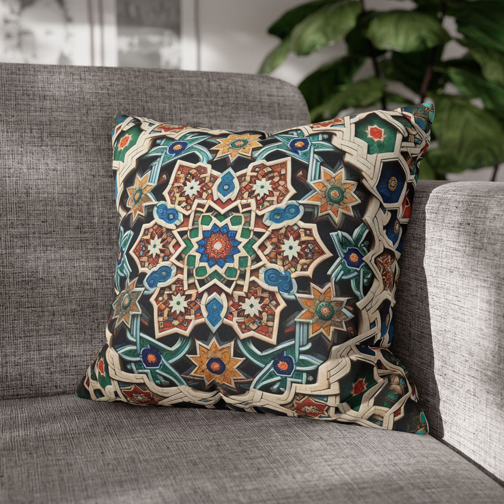 Persian Art , orange-blue - Polyester Square Pillowcase
