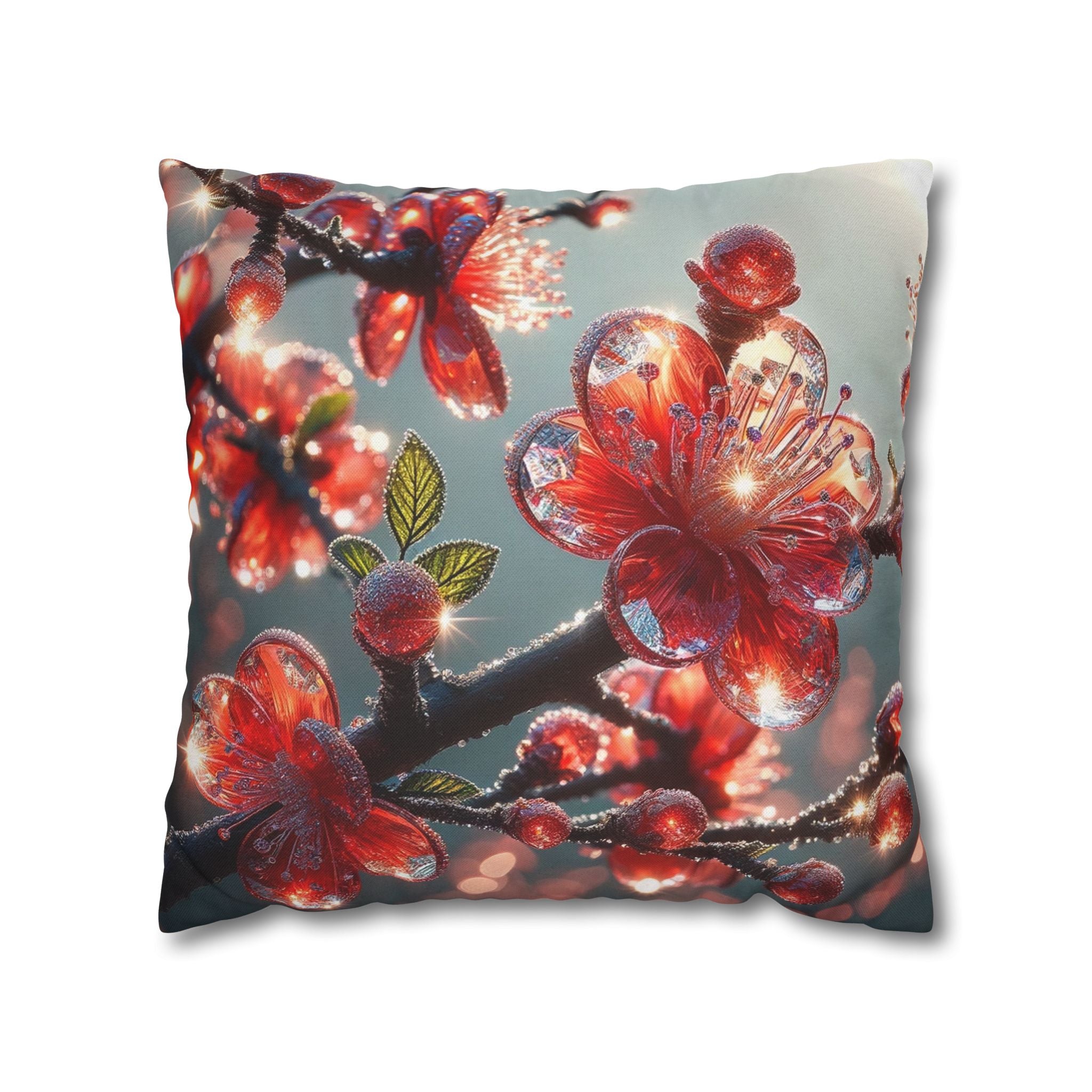 Diamond-red flowers - Polyester Square Pillowcase