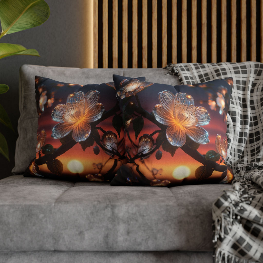 Diamond-white flowers (in sunset) - Polyester Square Pillowcase