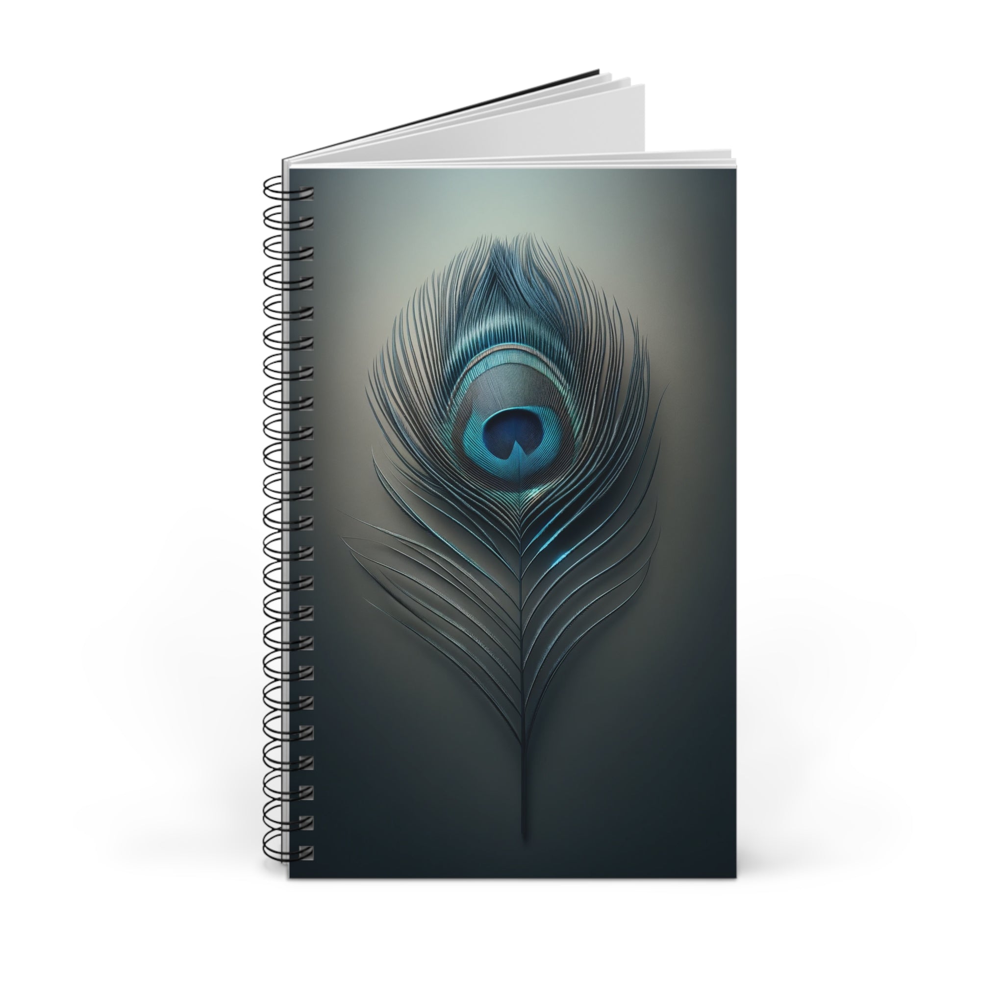 Fantasy Peacock Feather Blue-Silver (2) - Spiral Journal